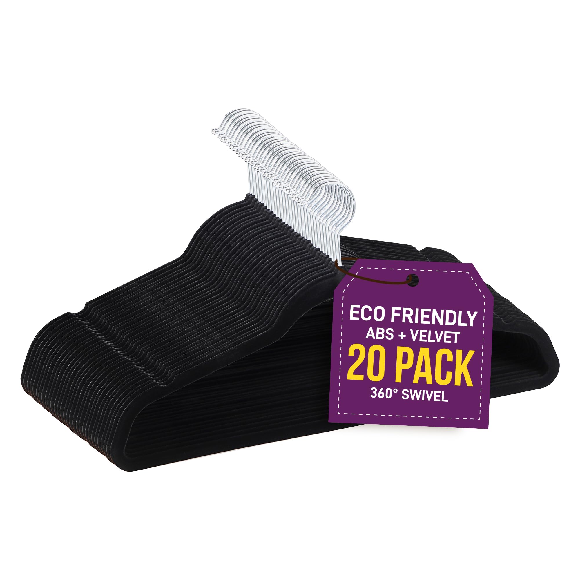 Lifemaster Velvet Non-Slip Plastic Hanger Set - 20 Pieces Non-Slip Clothes Hanger Set With 360 Swivel Hook, Space-Saving, Sleek