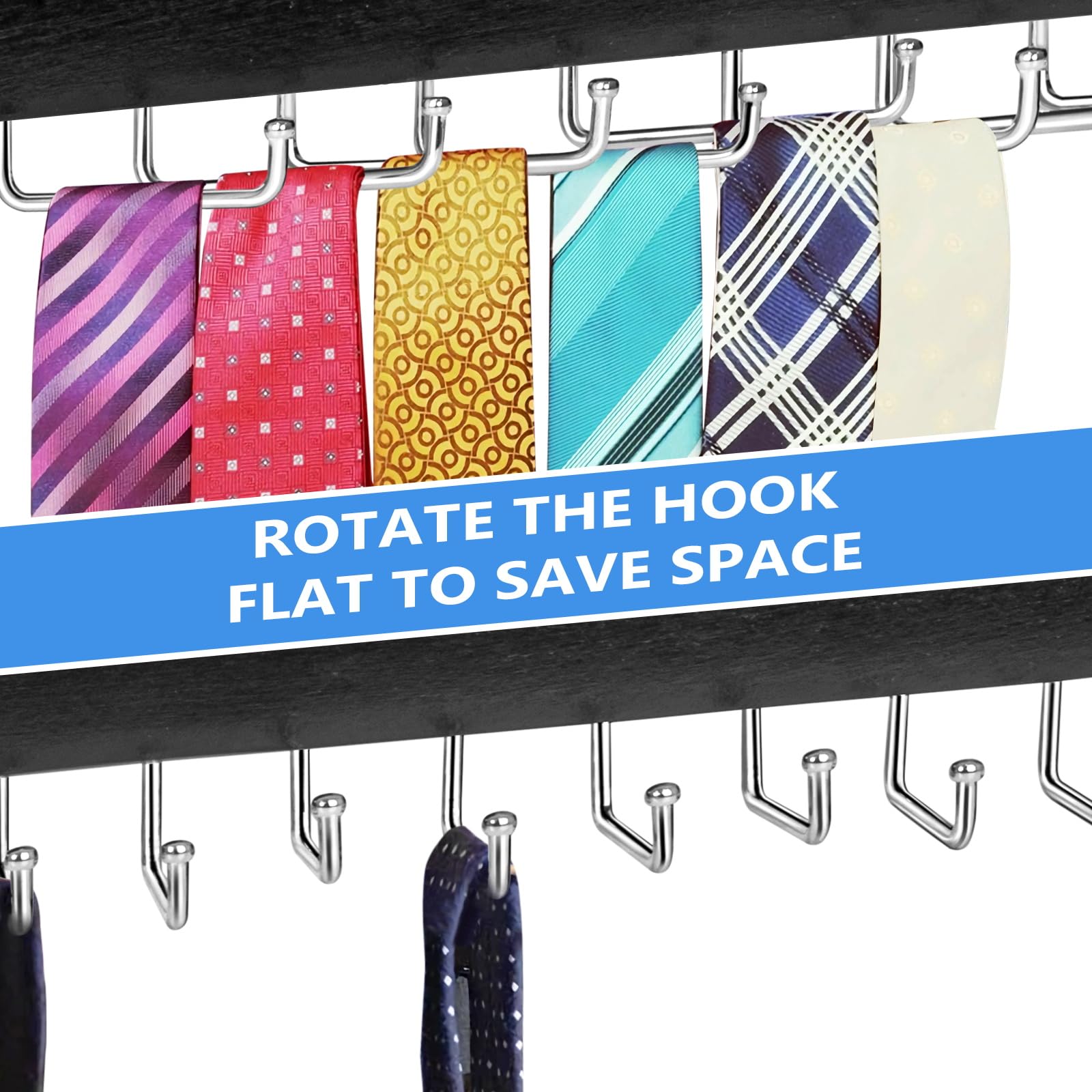 Tie Rack Wall Mounted, Tie, Belt And Scarf Hanger 20 Hook, Tie And Belt Organizer