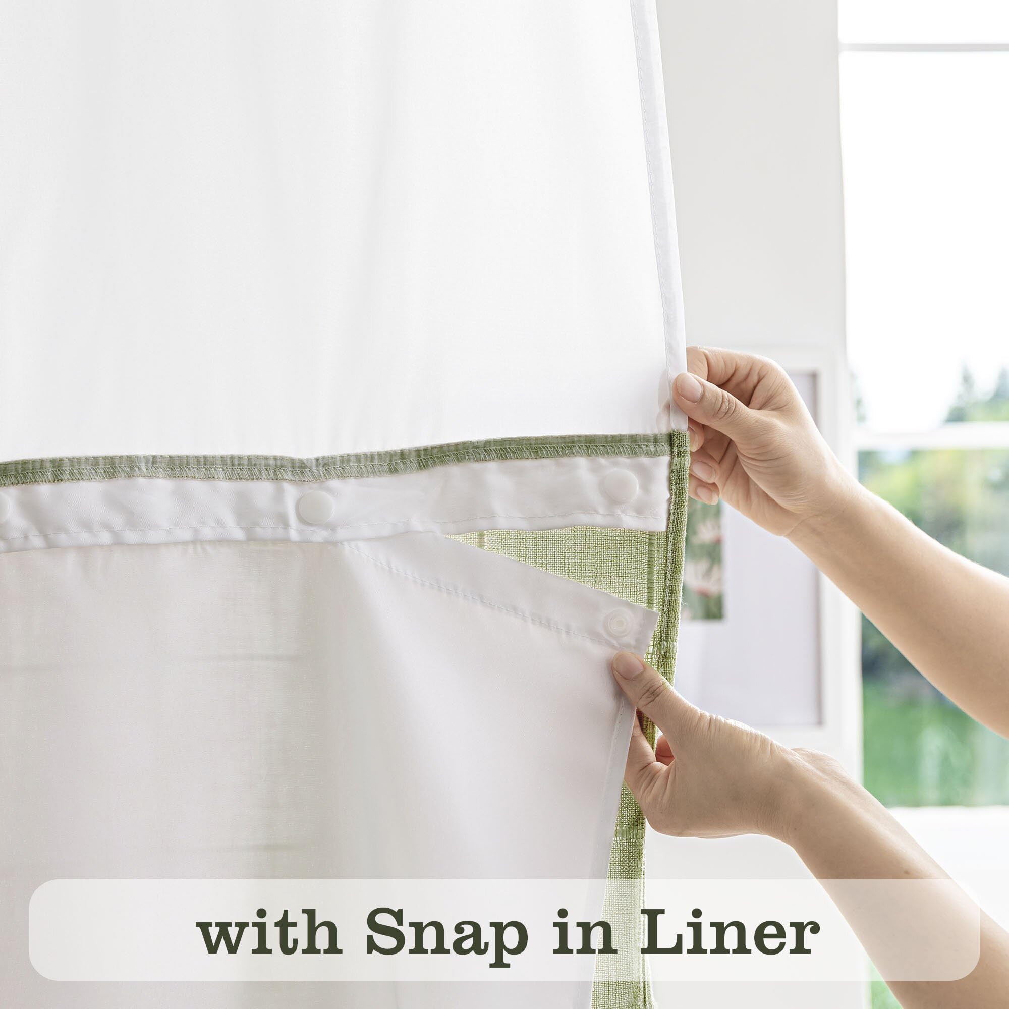 River Dream White Farmhouse Shower Curtain With Snap-In Liner, No Hooks Needed,With Magnets,With Tassels,Water Repellent&Machine