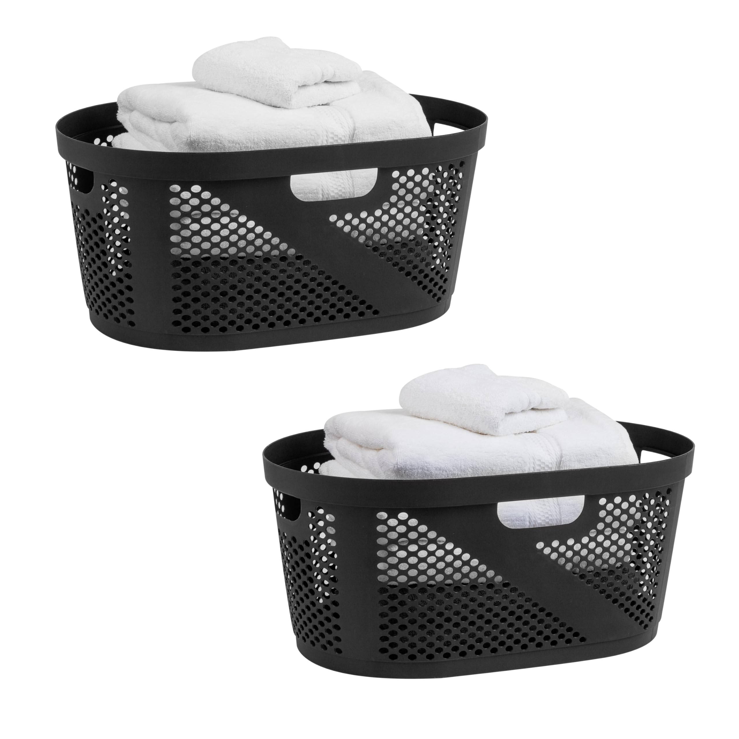 Mind Reader 40L Laundry Basket, Clothes Hamper, Ventilated, Plastic, 23''L X 14.5''W X 10.5''H, Set Of 2, Black