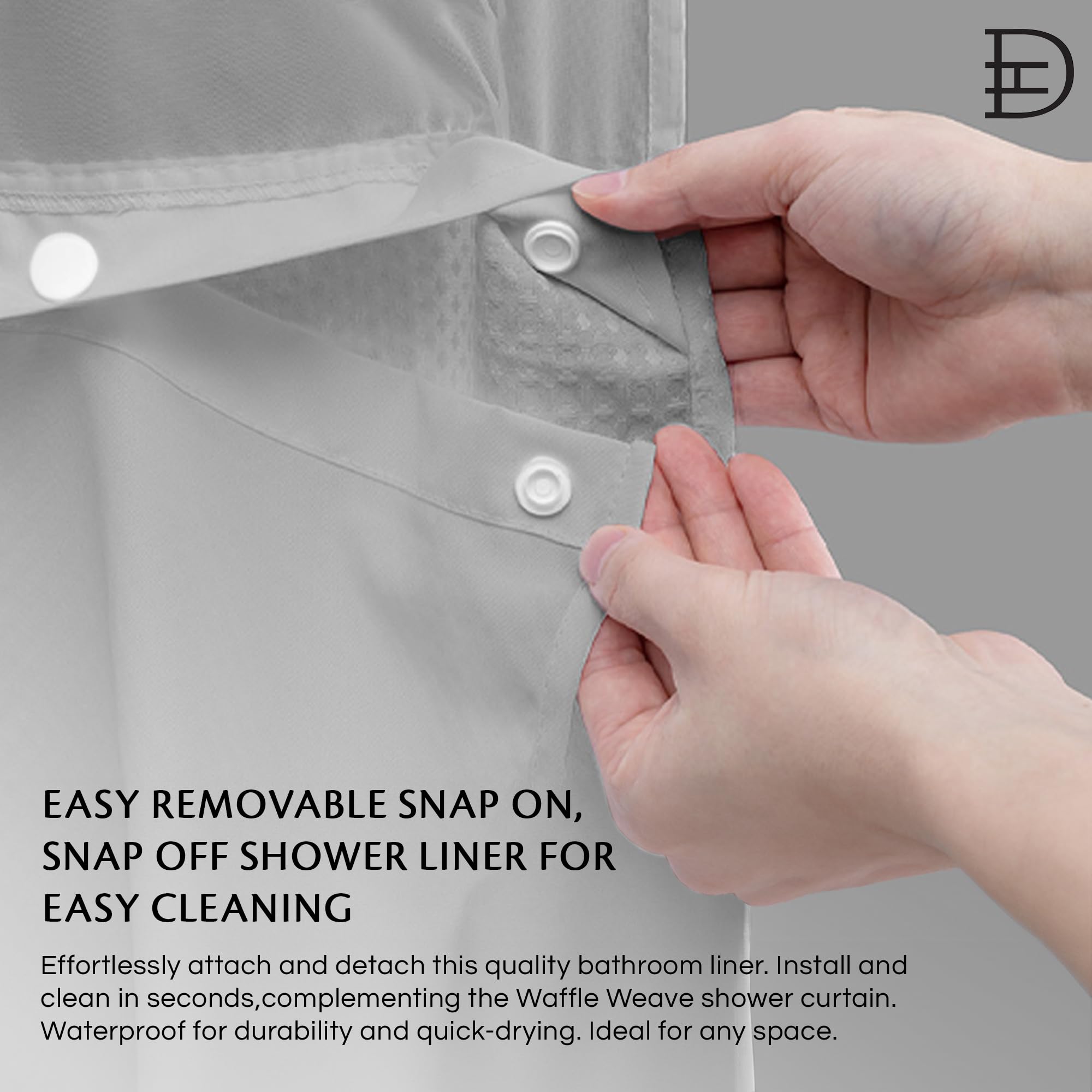 Waffle Weave Shower Curtain With Liner Sets - Modern Shower Curtain for Bathroom With Mesh Top Window - Premium Quality Fabric Snap Shower Curtain