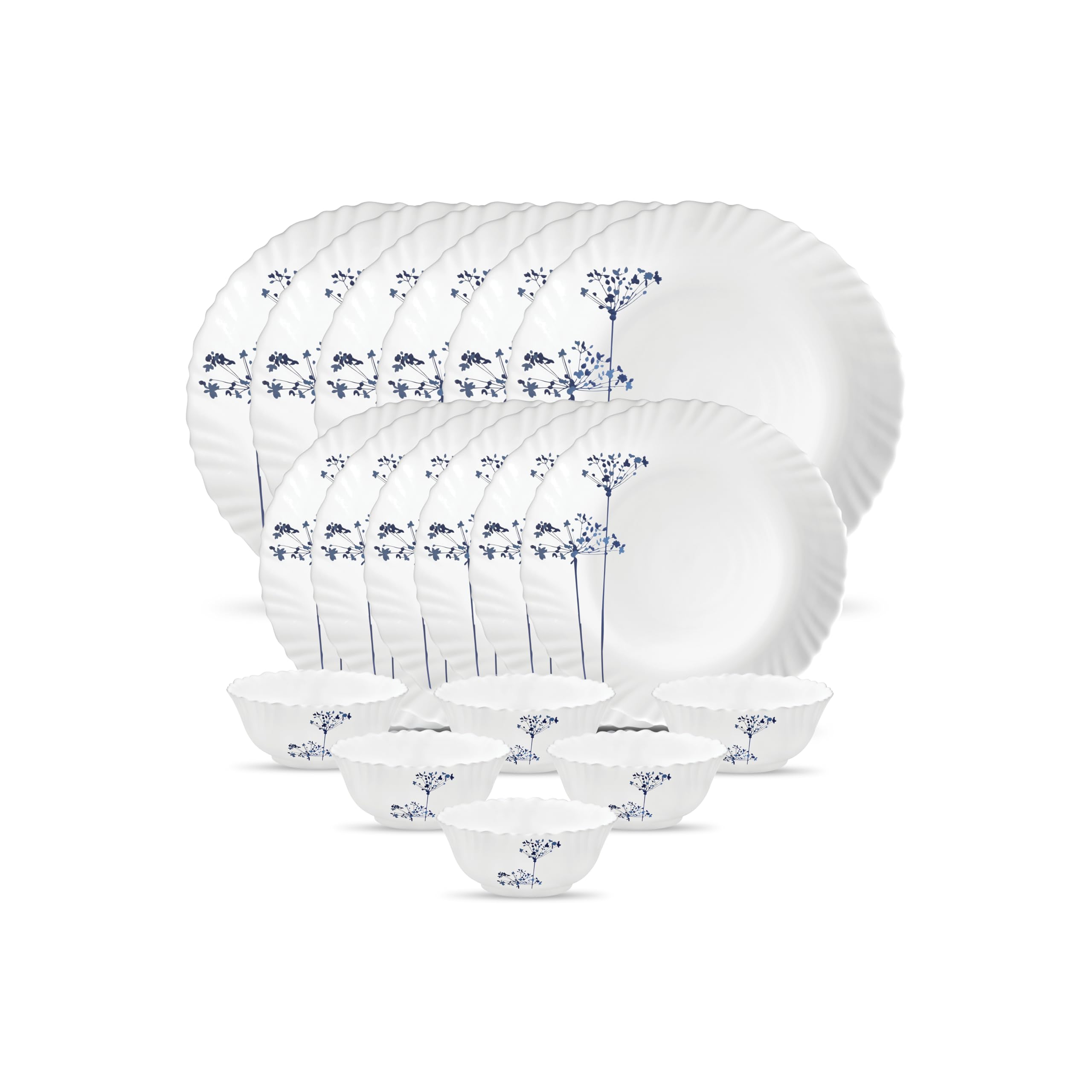 La Opala Novo Collection Opal Glass Crockery | For Family Of 6 | Dinner Set 18 Pcs Aqua Spray | Plates & Bowls For Dining | Micr