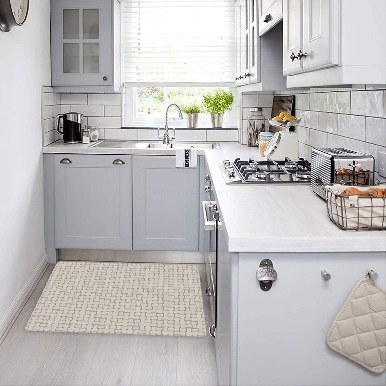 Shape28 Floor Mat Ultra-Thin Kitchen Bathroom Rug With Non Slip Rubber Backing 35 X 23 Inches Color Latte Design 5C