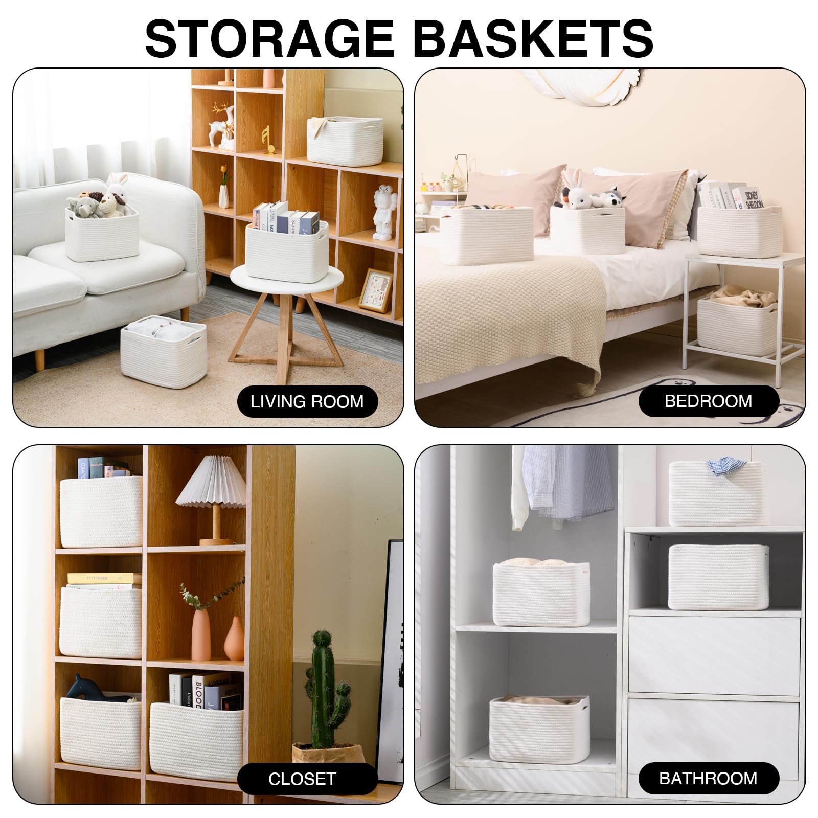 Icerzcz Storage Baskets For Organizing, Woven Baskets For Storage, Storage Baskets Bin For Shelves, Cotton Rope Basket With Hand