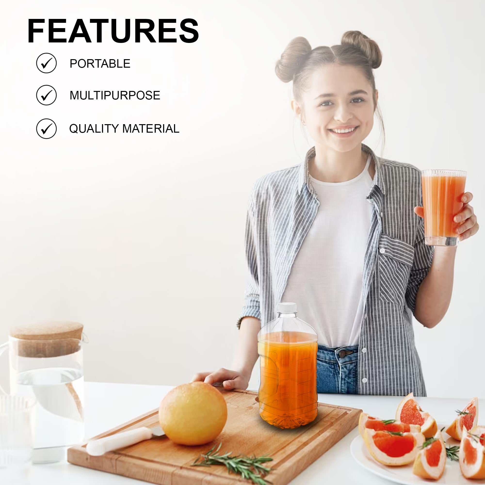 Mt Products 64 Oz Empty Clear Pet Plastic Juice Bottles With Tamper Evident Caps Set Of 4 Bottles And 4 Caps - Made In The Usa