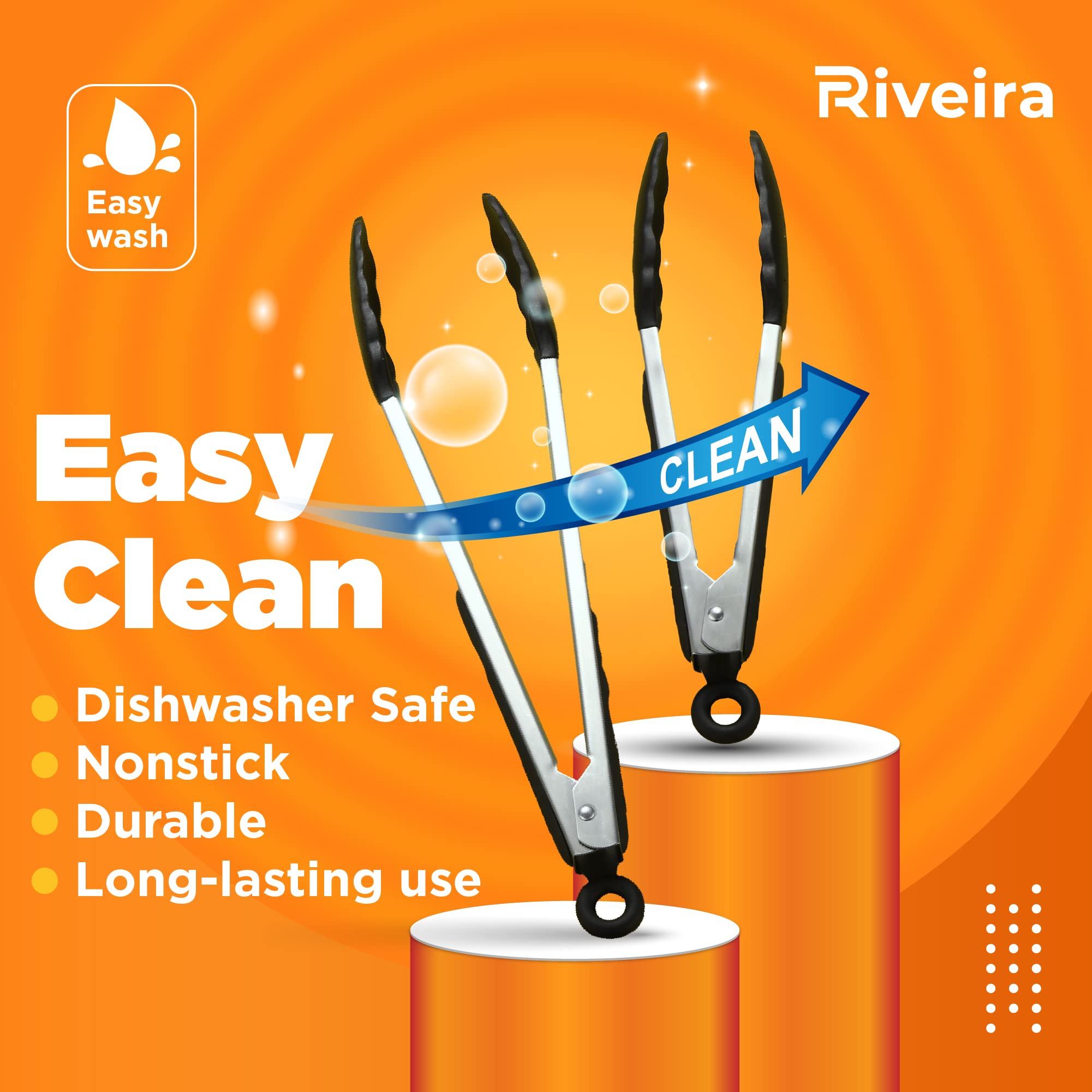 Riveira Tongs For Cooking With Silicone Tips | 9 And 12-Inch Pieces Set | Non-Stick Kitchen Grill Tongs | Bbq Grilling Tong | 55