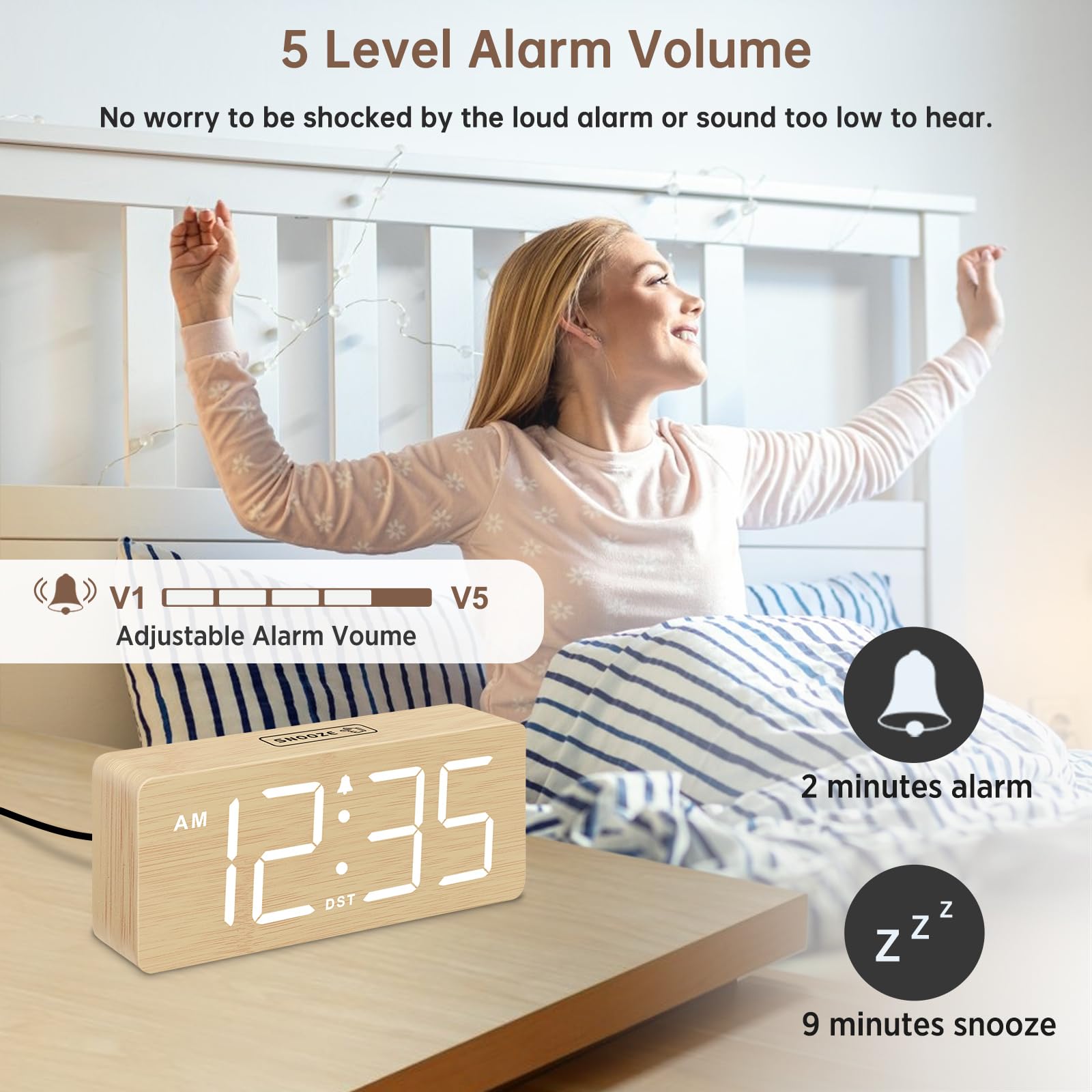 DreamSky Digital Alarm Clocks for Bedrooms Wooden D  cor