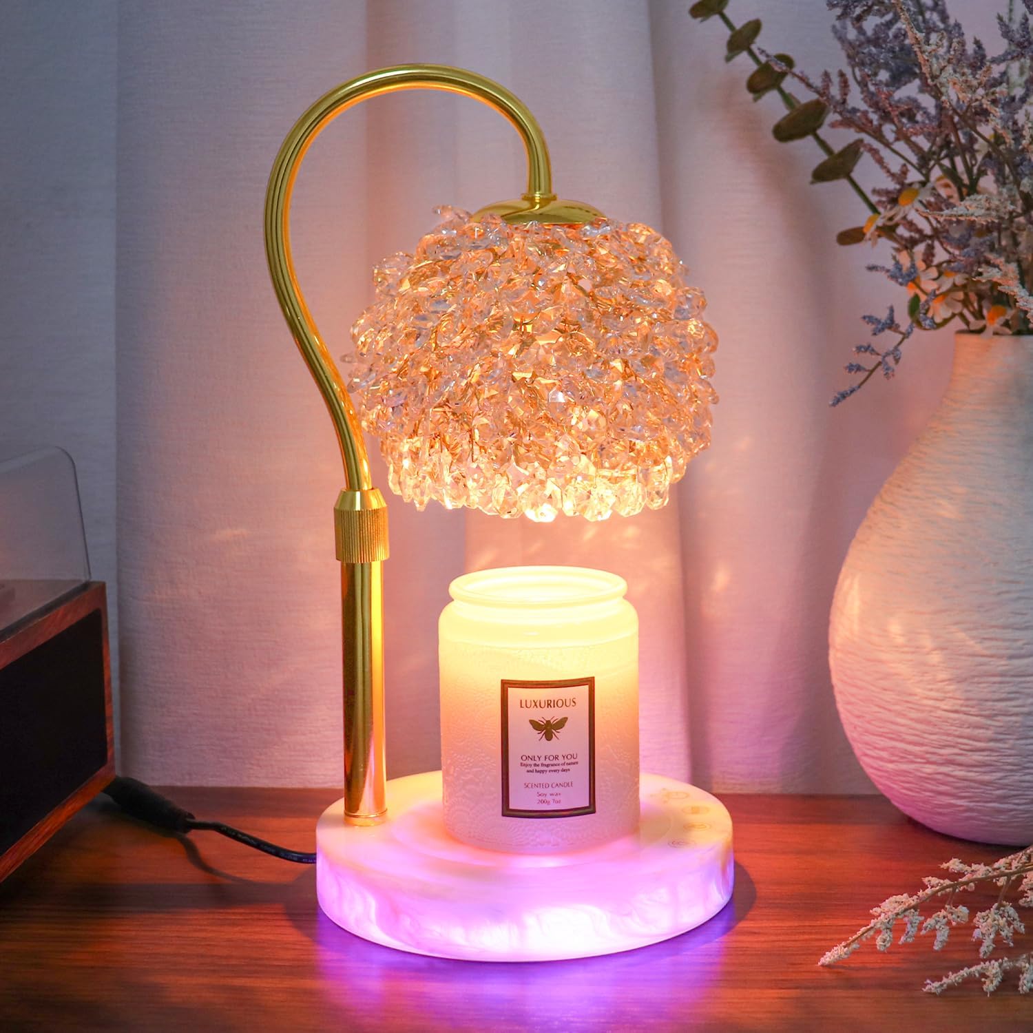 Hisummer Candle Warmer Lamp with Timer - Dimmer Electric Candle Lamp Warmer with RGB Mode, 312 K9 Crystals Lampshade,Adjustable 