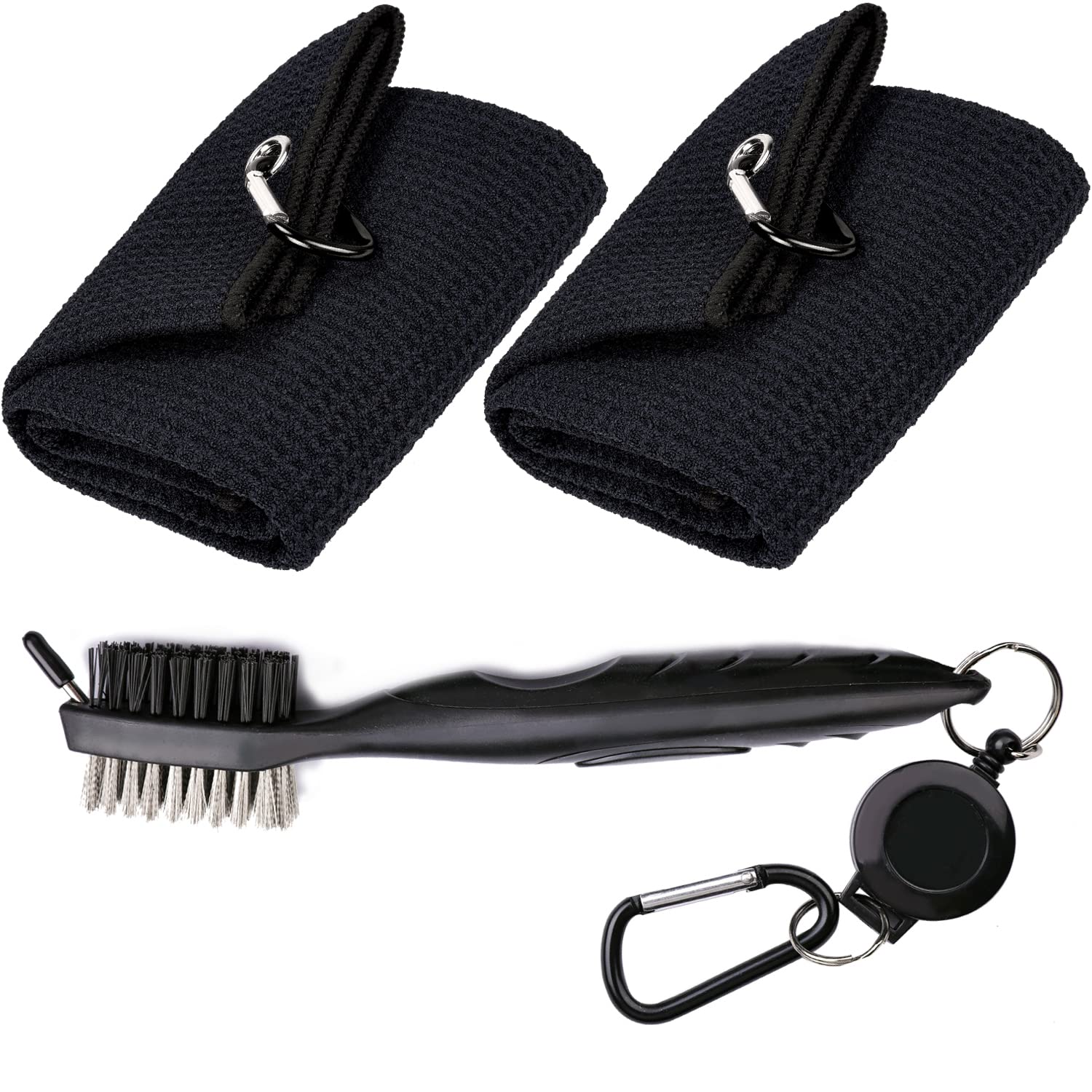 Aebor Golf Towels, Microfiber Waffle Pattern Tri-Fold Golf Towel - Brush Tool Kit With Club Groove Cleaner, With Clip Men Women