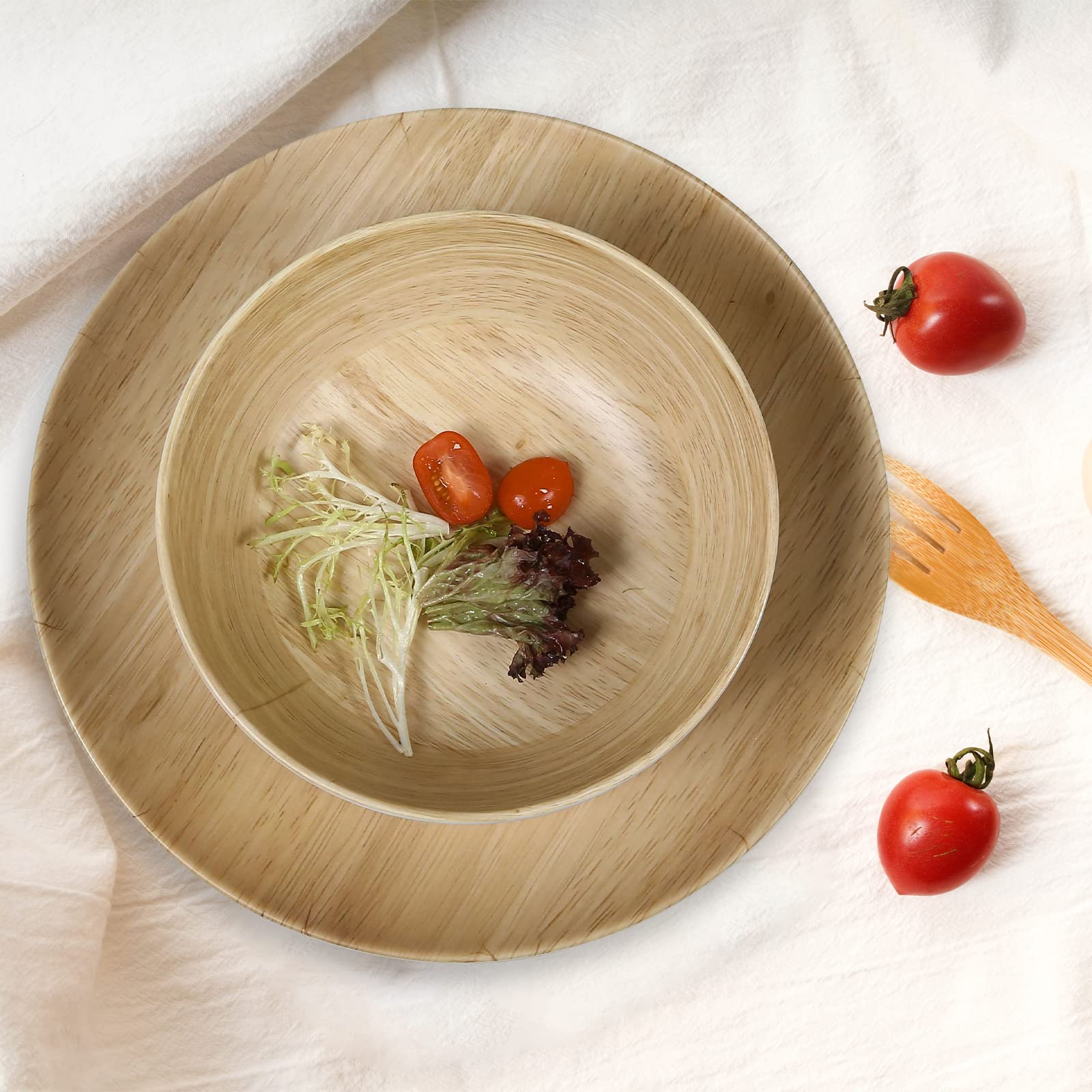 Melamine Dinnerware Set - 12pcs dinnerware set Indoor and Outdoor use, Bamboo Pattern Dishes Dinnerware Set for 4,Dishwasher Saf