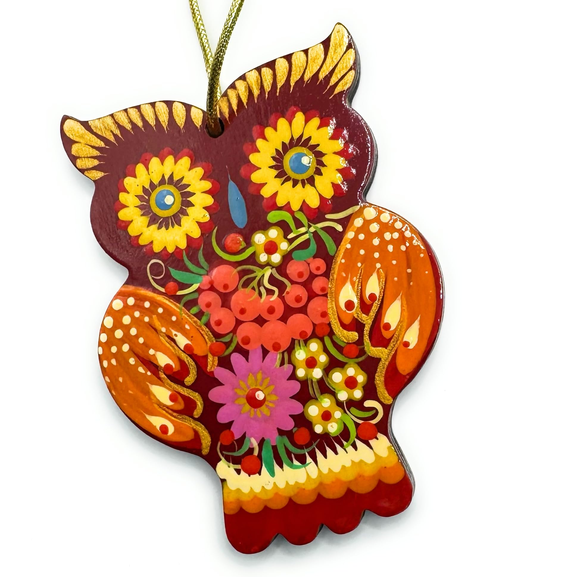 Folk Art Christmas Tree Ornament Owl Wooden Hand Painted Both Sides 2,6 ? 3,7 ? 0,2 Inch Beautiful Handmade Owls Christmas Decor