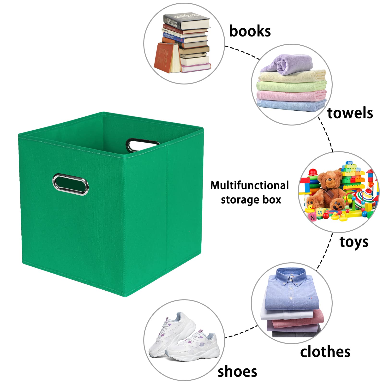 Yunkeeper Green Foldable Storage Bins, 11X11X11, Set Of 6, (Fabric Cube Organizer With Handle, For Cloth Or Accessory Storage)