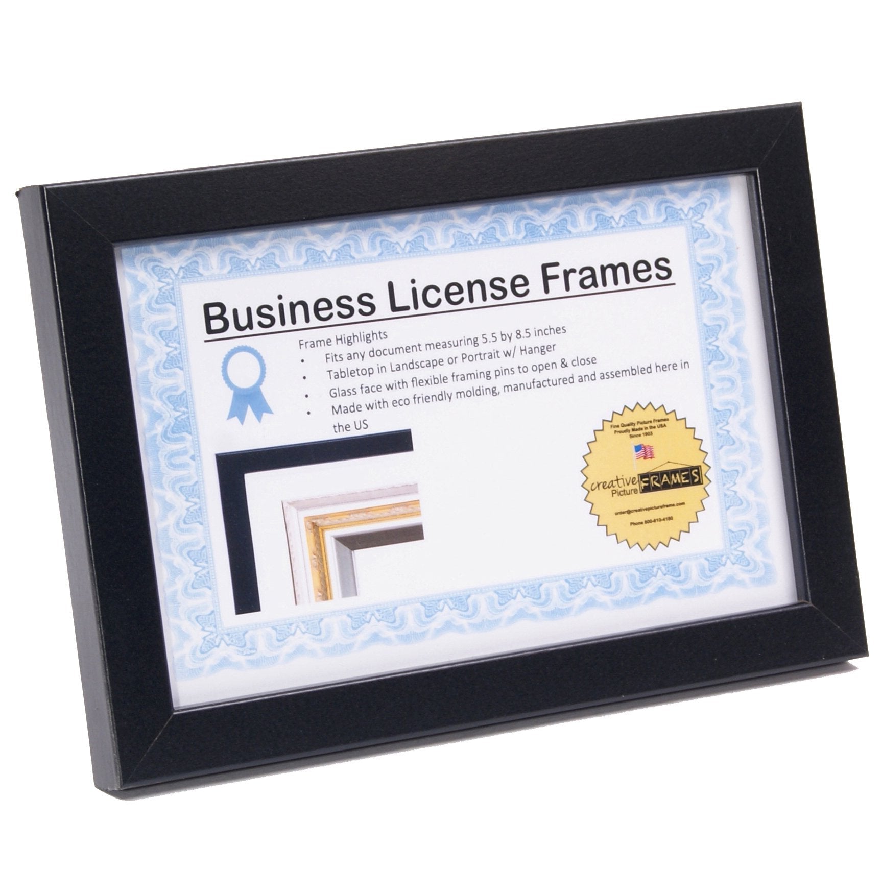 CreativePF [5.5x8.5bk] Black Business License Certificate Frames for Professionals Holds 5.5 by 8.5-inch Self Standing Easel Bac