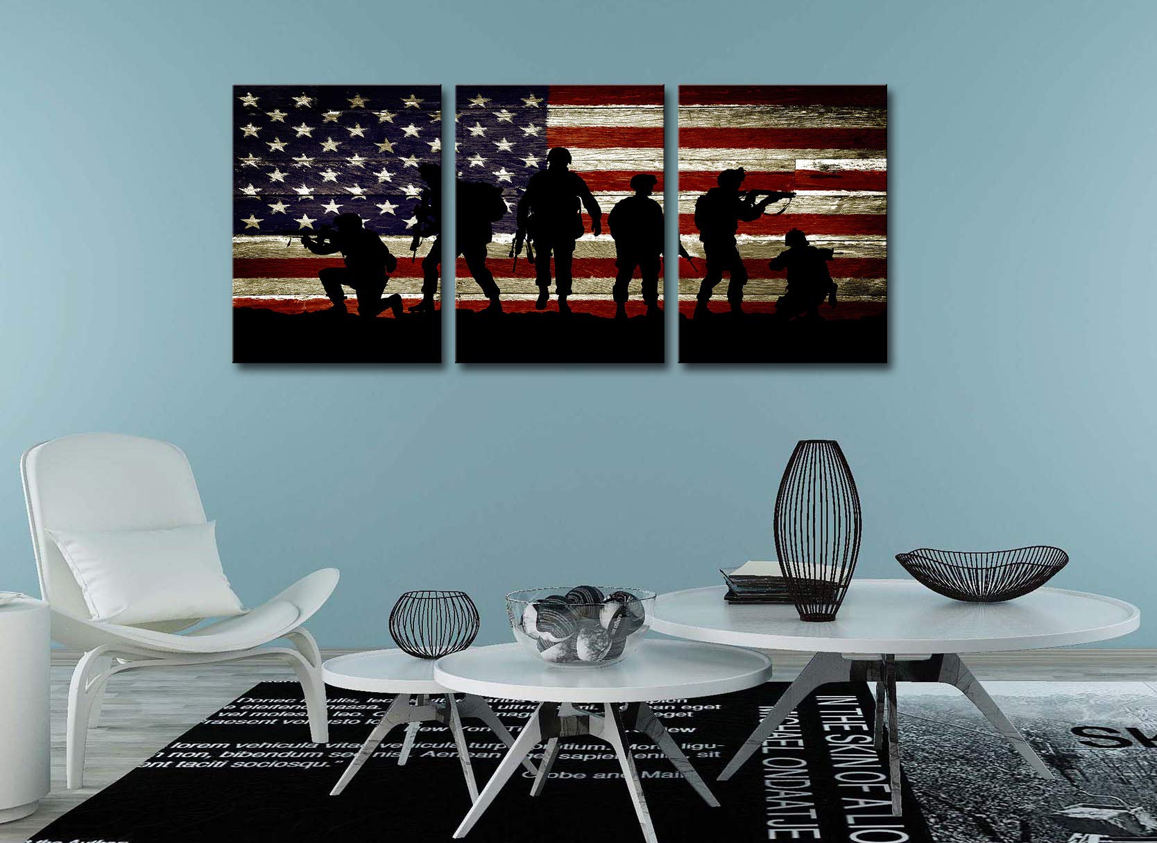 Kalawa American Flag Wall Art American Solider Picture Country Flag Painting For Home Patriotic Concept Art Usa Flag Independenc