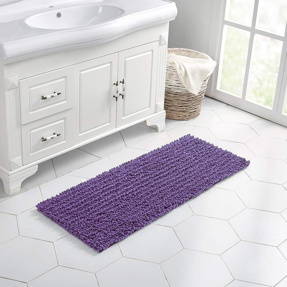 Walensee Bathroom Rug Non Slip Bath Mat (24X17 Inch Lavender) Water Absorbent Super Soft Shaggy Chenille Machine Washable Dry Ex