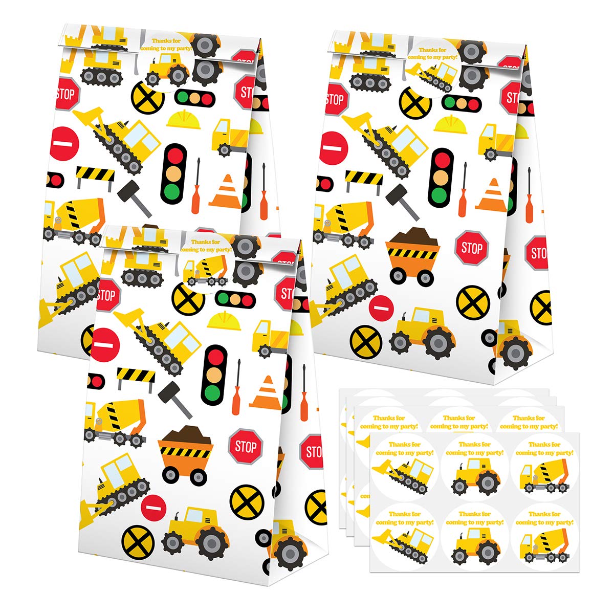 Construction Party Favors Candy Bags With Stickers - Construction Goodie Gift Treat Bags - Construction Themed Birthday Party Su