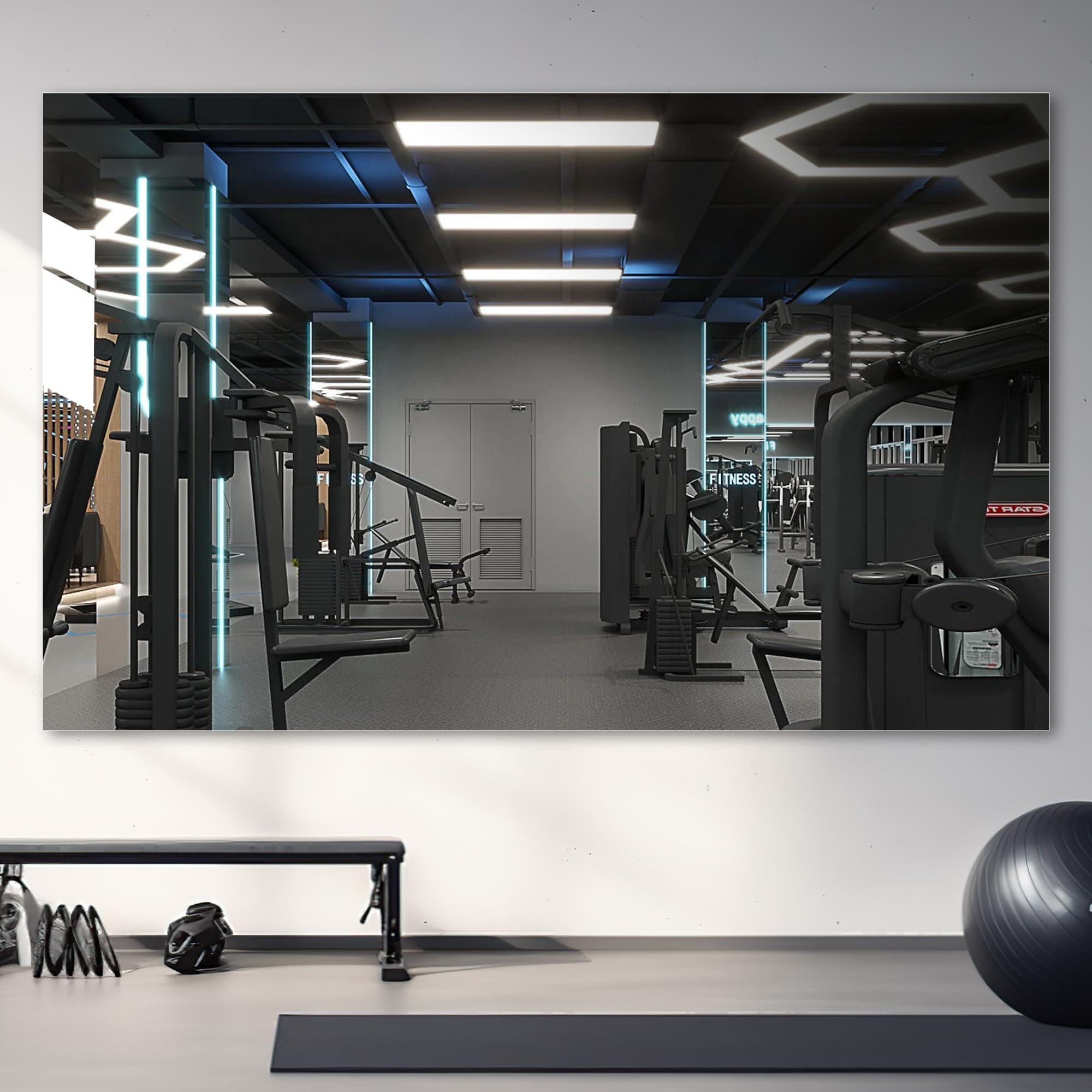 Hasipu Frameless Mirror 48 X 30 Inch, Wall Mounted Mirror, Home Gym Mirror Large, Workout Mirror, Yoga Gym Mirror, Dance Studio