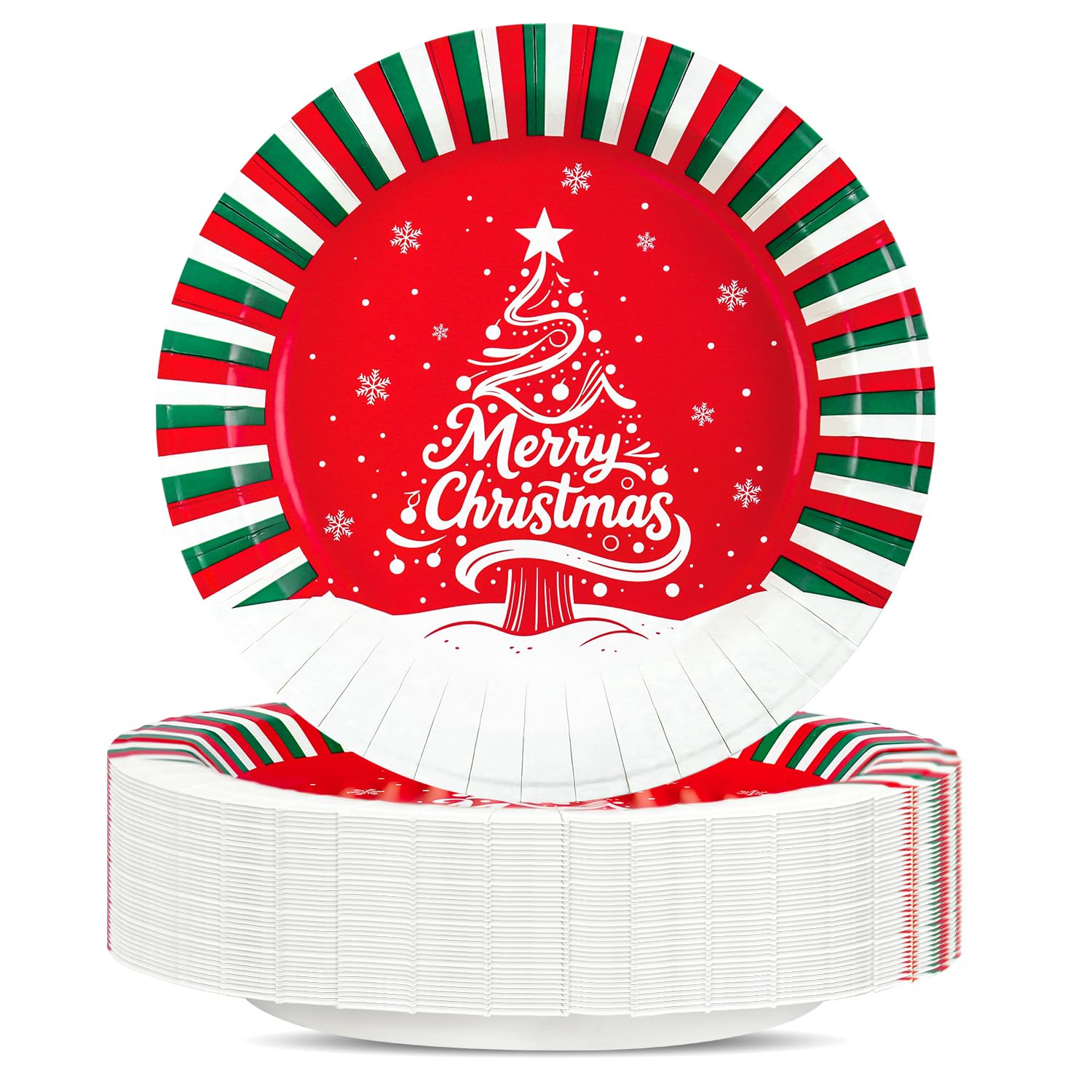 Charmount 50 Count 10 Christmas Paper Plates, Heavy Duty Disposable Santa Snowman Gingerbread Christmas Tree Dinner & Dessert Pl