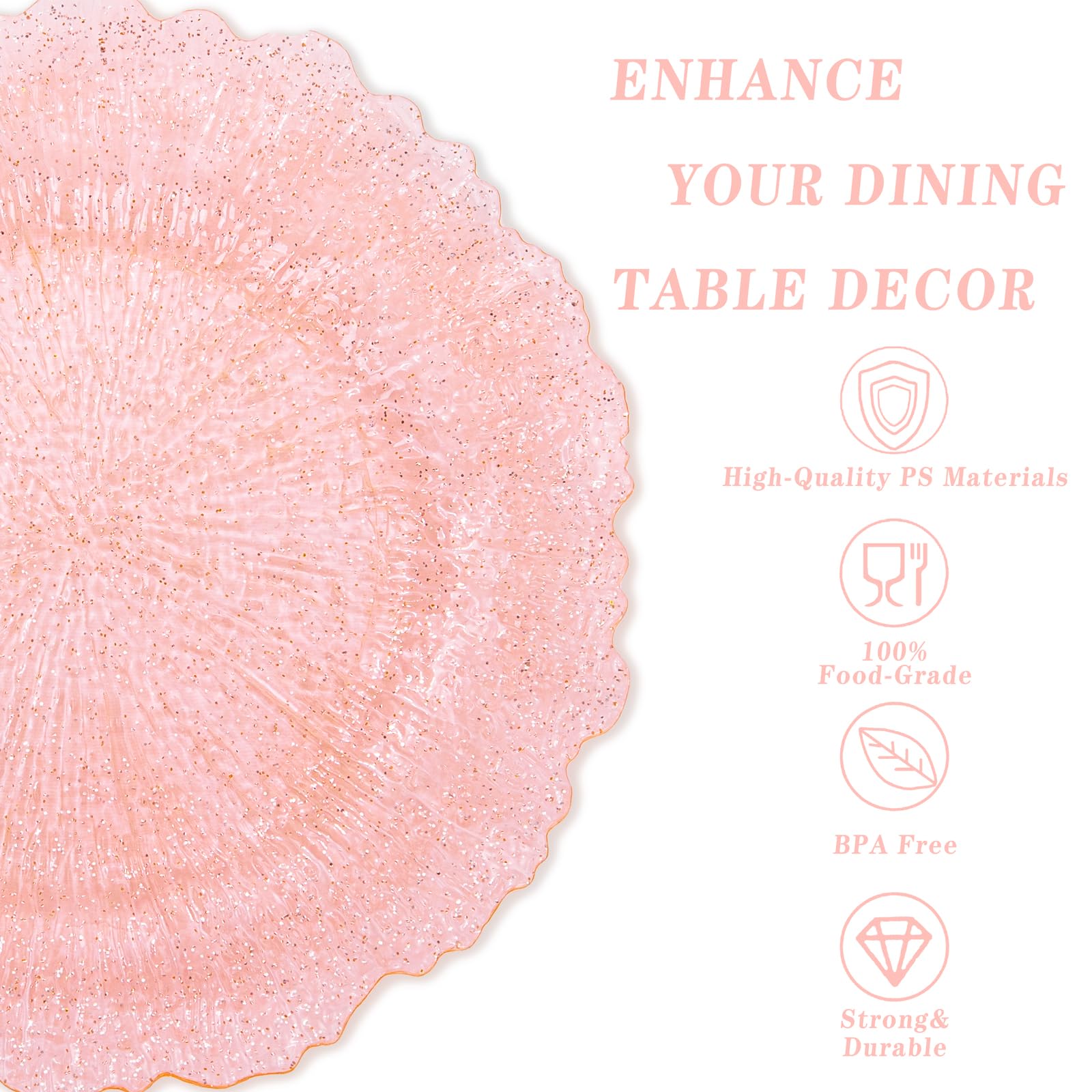 U-Qe 60Pcs Pink Plates For Party - Pink Valentines Plates Disposable Heavy Duty - Clear Pink Plastic Plates For Valentine'S Day