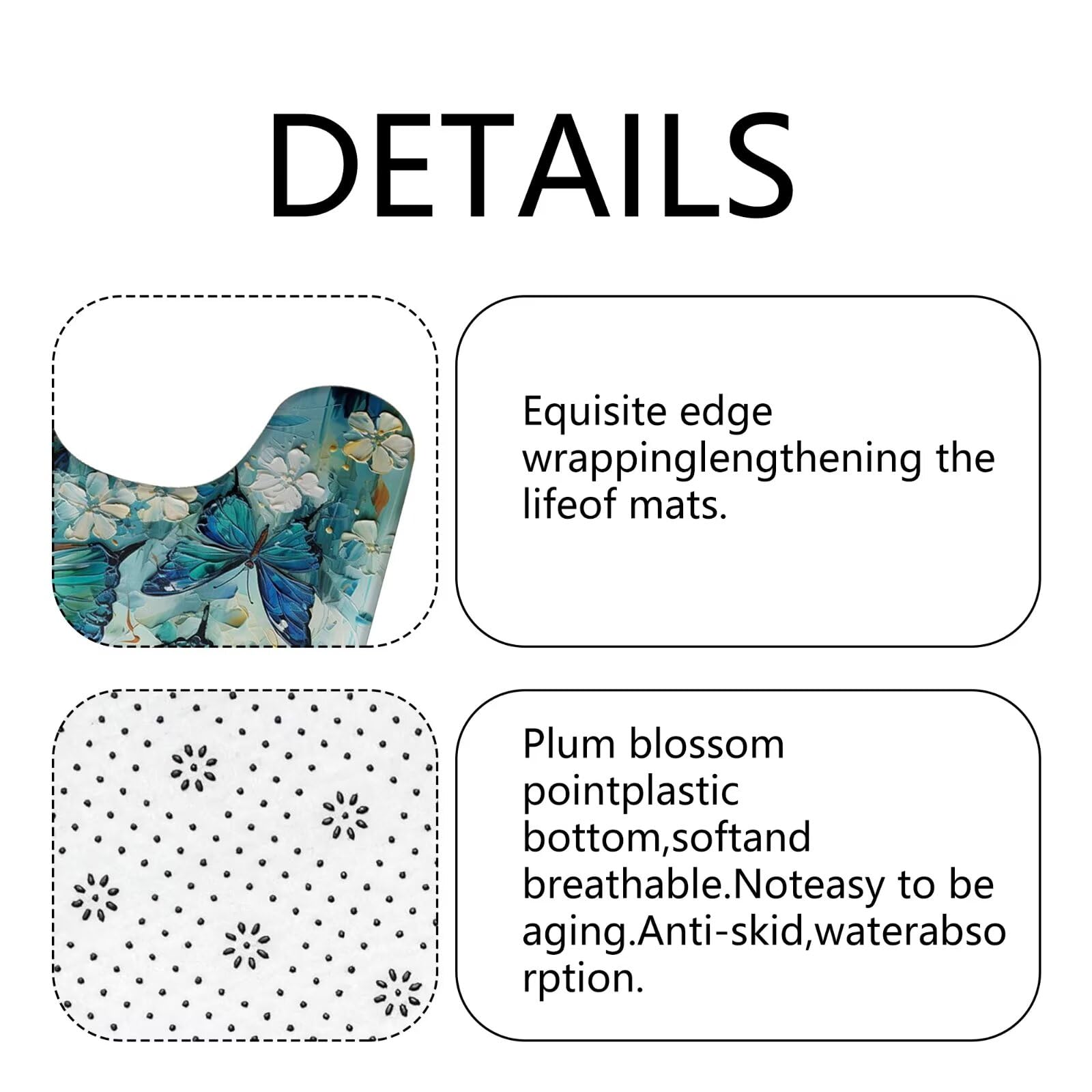 Pretyw 4 Pcs Green Blue Butterfly Shower Curtain Set With Non-Slip Rugs White Flowers Oil Painting Boho Bathroom Set Bathroom Ca