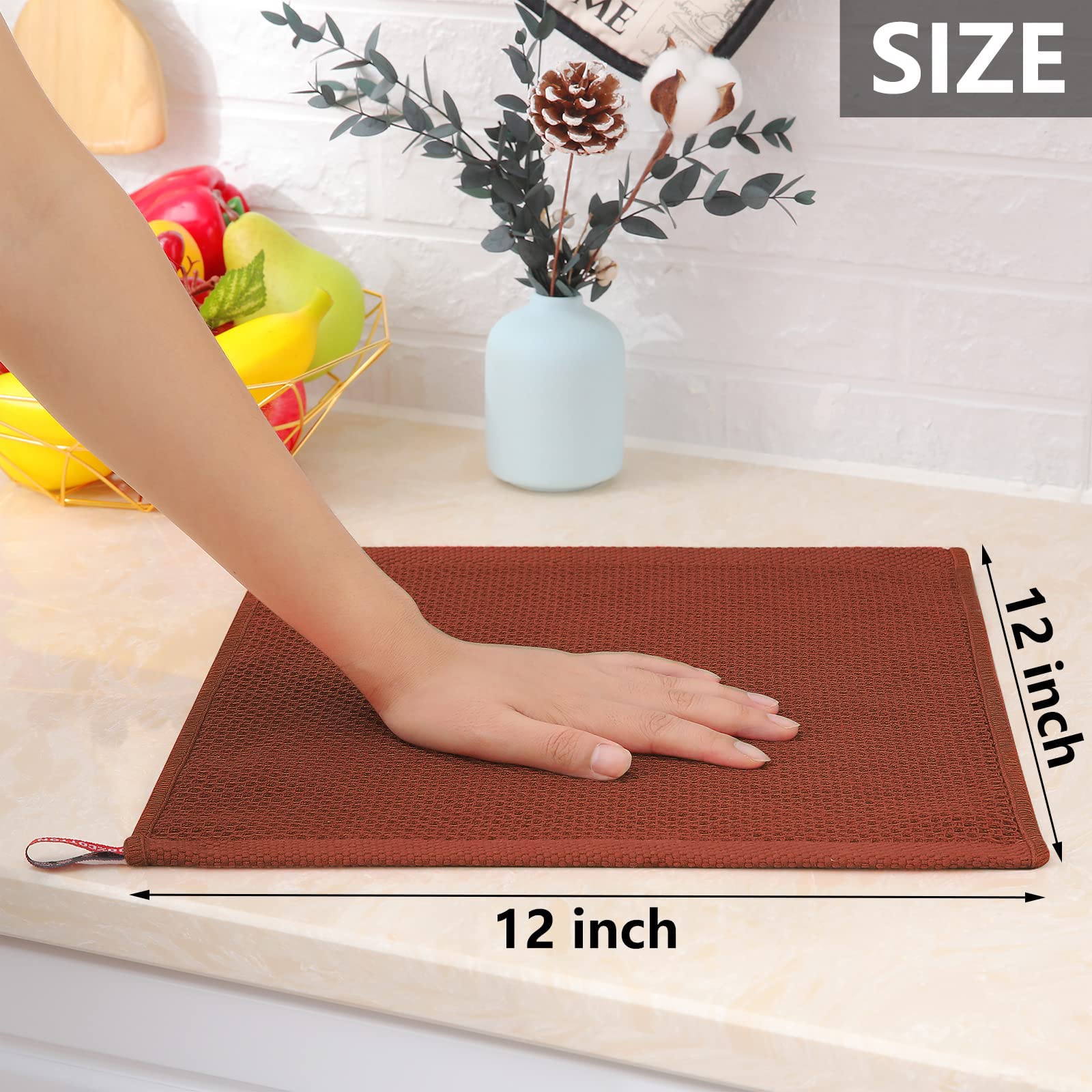 Homaxy 100% Cotton Waffle Weave Kitchen Dish Cloths, Ultra Soft Absorbent Quick Drying Dish Towels, 12X12 Inches, 6-Pack, Rust