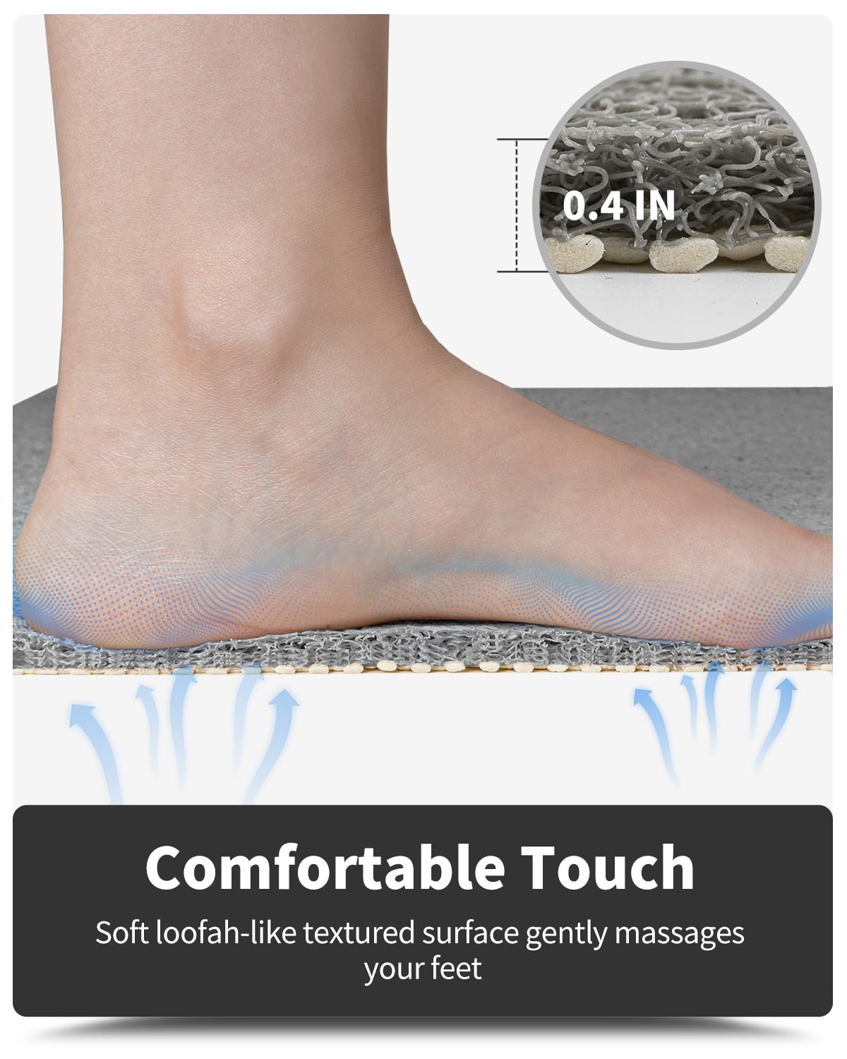 Non-Slip Bathtub Mat, 20X32 Inch, Shower Mats For Bath Tub, Pvc Loofah Bathroom Mats For Wet Areas, Quick Drying