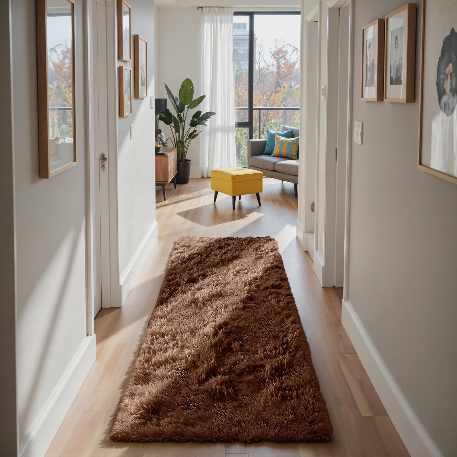 Soft Runner Rugs for Bedroom, Brown 3x7 Area Rugs Fluffy Rug Shag Area Rug Carpet, Bedside Rug for Living Room Bedroom Kids Room