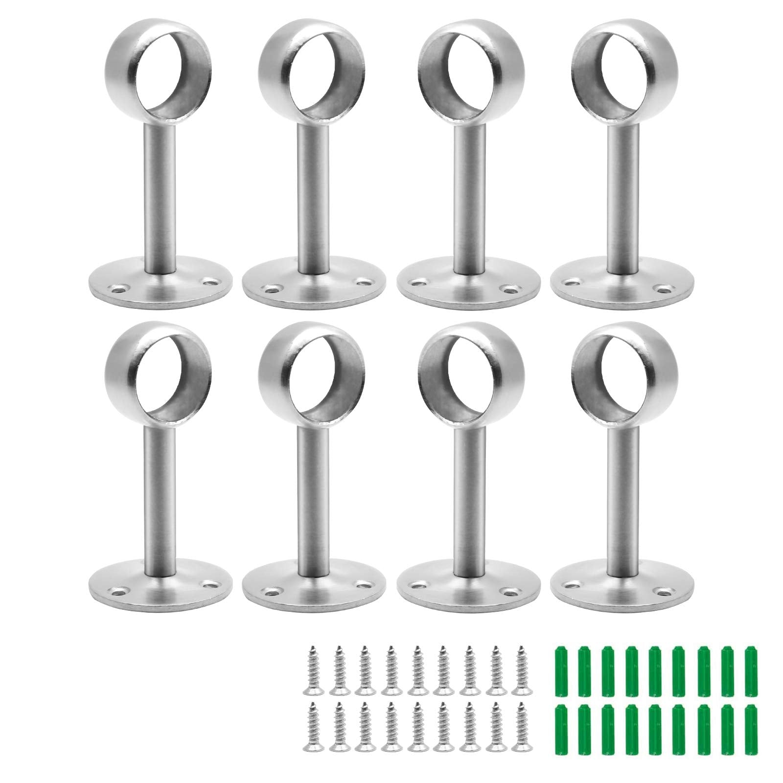 Jiozermi 8 Pcs 1 Inch Ceiling Mount Curtain Rod Bracket, Flange Closet Rod Holder, Heavy Duty Stainless Steel Shower Curtain Rod