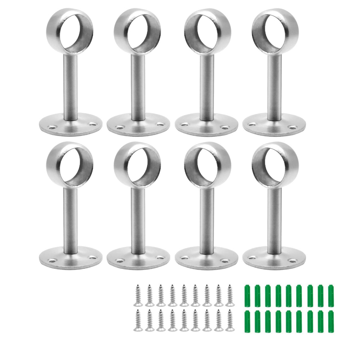 Jiozermi 8 Pcs 1 Inch Ceiling Mount Curtain Rod Bracket, Flange Closet Rod Holder, Heavy Duty Stainless Steel Shower Curtain Rod