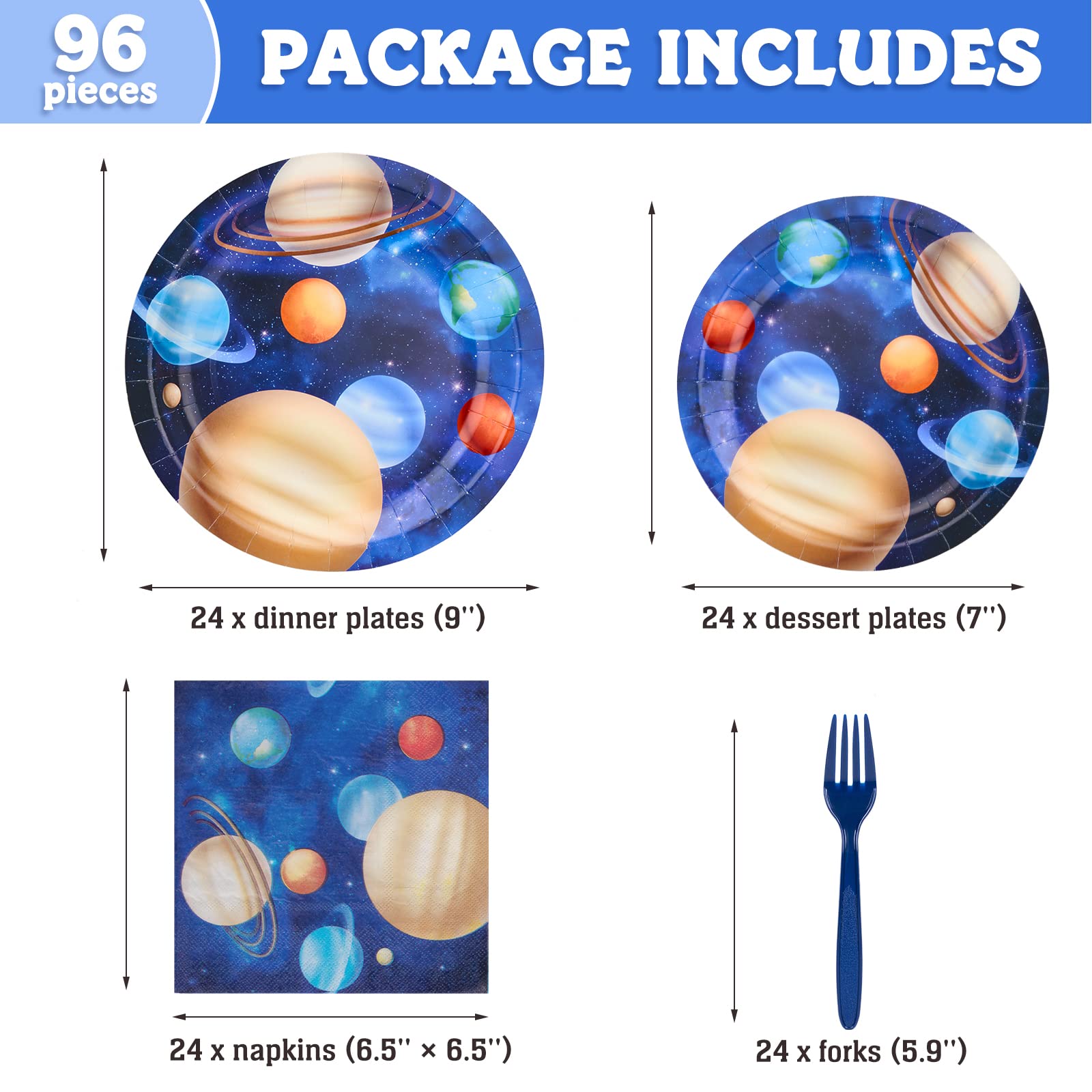 Decorlife Space Themed Party Supplies Serve 24, Outer Space Party Decorations For Boys, Planet Plates Napkins Forks For Space So