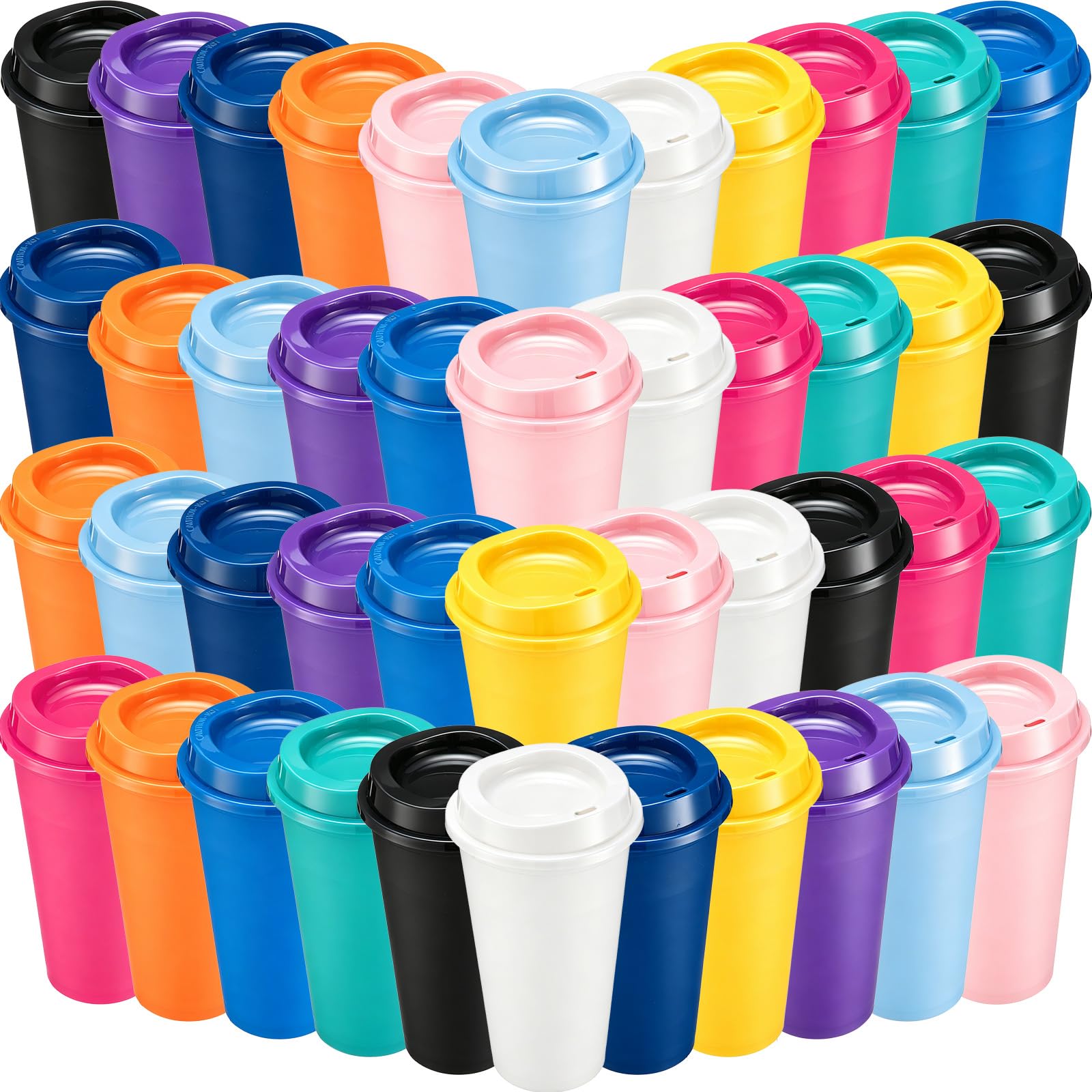 DKALIO 45 Pack 16 oz Reusable Coffee Cups with Lids, Portable Plastic Travel Hot&Cold Coffee Cups, Bulk Plastic Tumblers Drinks 
