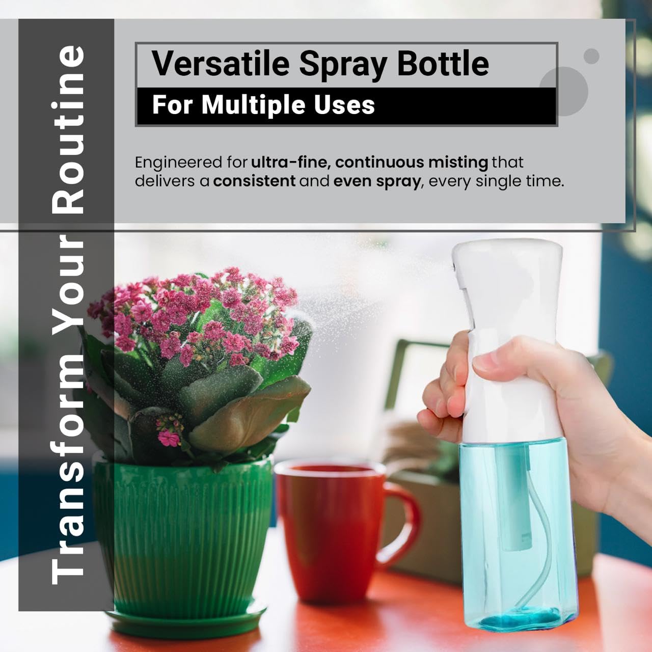 Continuous Mist Spray Bottle - Ultra Fine Mist For Hair Styling, Salon Use, And Versatile Applications - Ideal For Plants, Clean