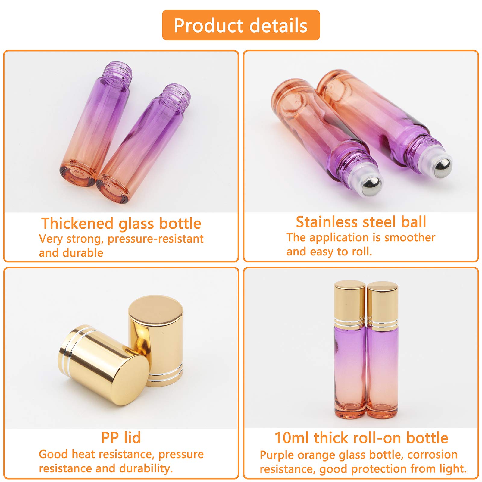 Ellbest 10Pcs 10Ml Rolling Glass Bottle For Essential Oil Colorful Roller Bottles With Stainless Steel Roller Balls & Funnels Re