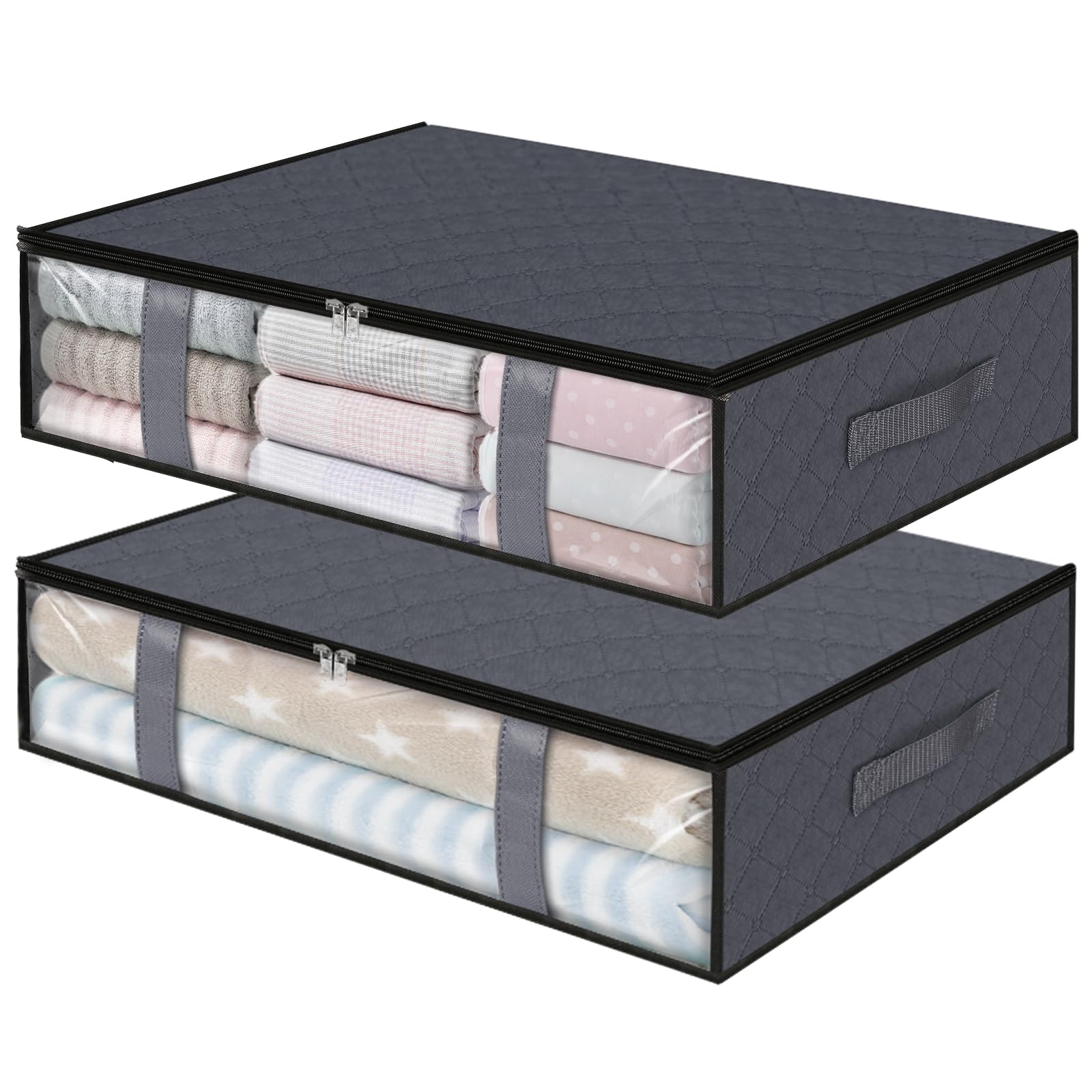StorageRight Under Bed Storage Bins, 2-Pack 40L Foldable Fabric Storage Bags with Transparent Window, Breathable Organizer for C