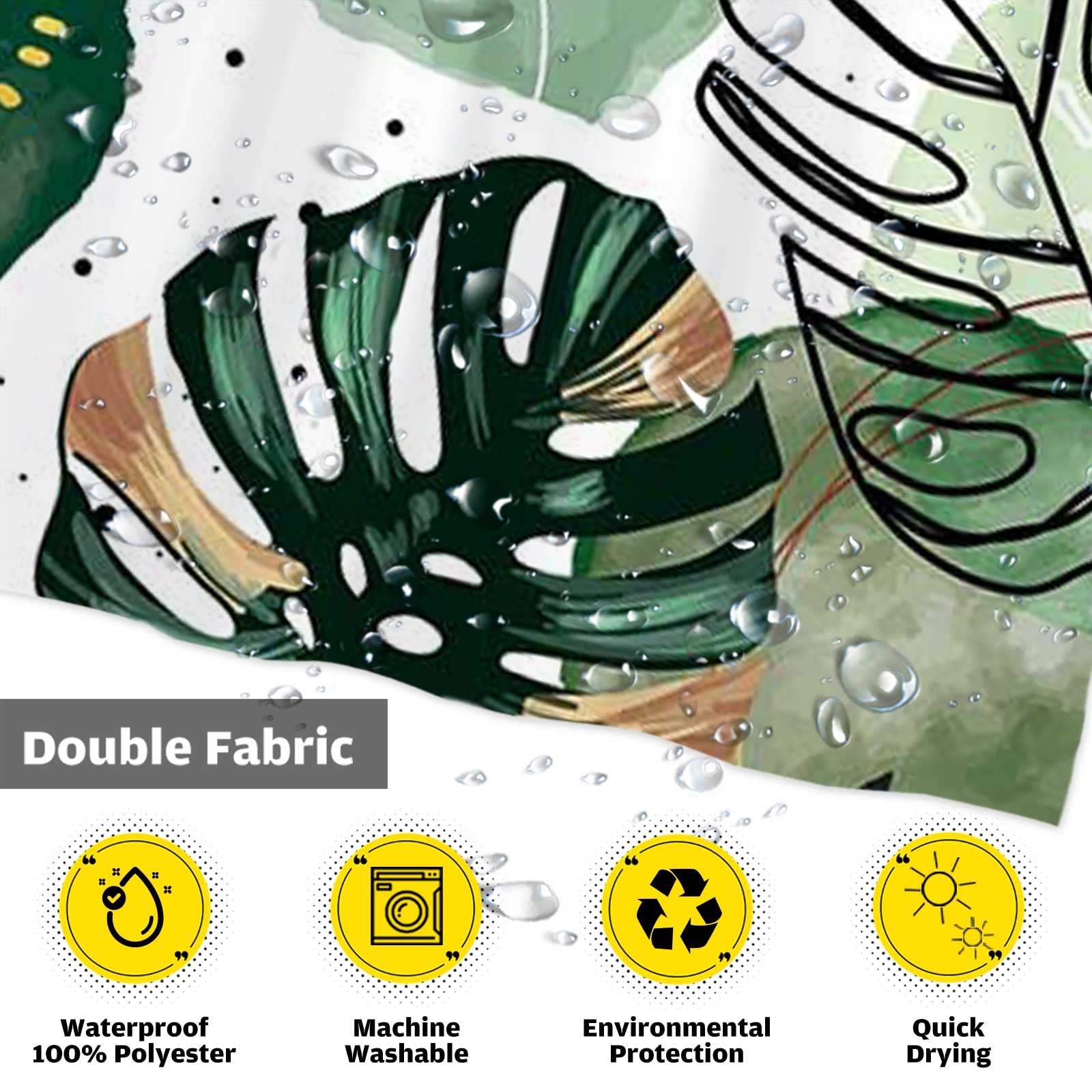 Funnytree Green Chic Abstract Shower Curtain Set With Hooks Boho Leaves Tropical Watercolor Simple Minimalist Fancy Modern Bathr
