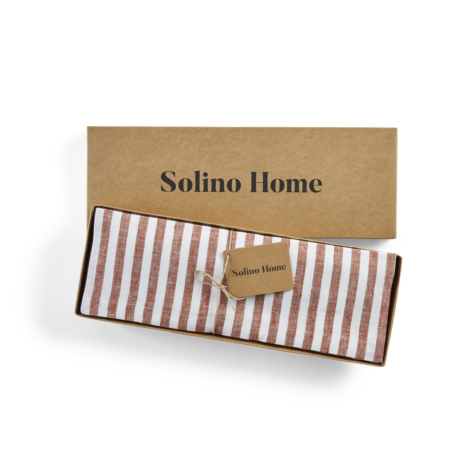 Solino Home Stripe Linen Placemats 19'' L X 14'' W Inch - 100% Pure Linen Cinnamon And White Cloth Placemats Set Of 4 - Amalfi S