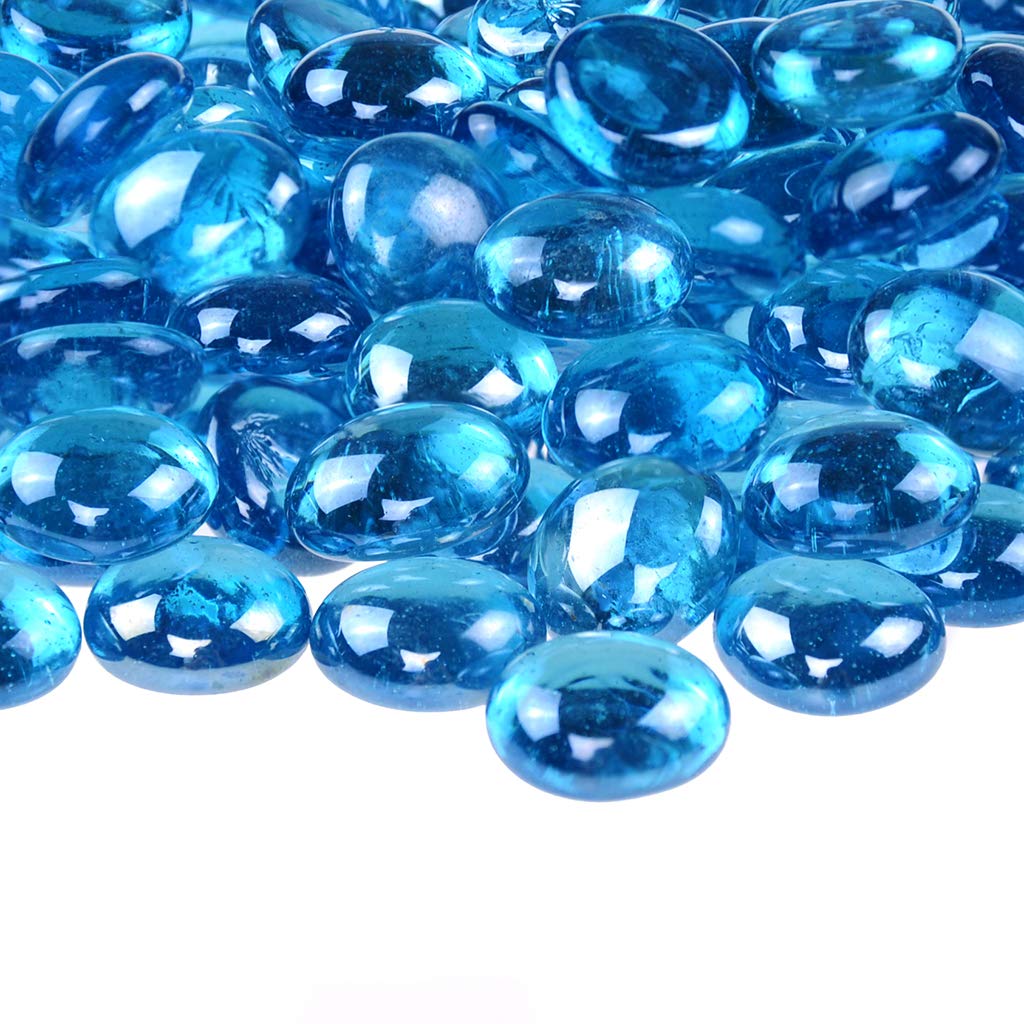 Kingou Flat Glass Gems/Marbles/Stones/Beads For Vase Filler, Table Scatter, Games - 1 Lbs (17-19Mm, Approx. 3/4'')- Aqua Blue