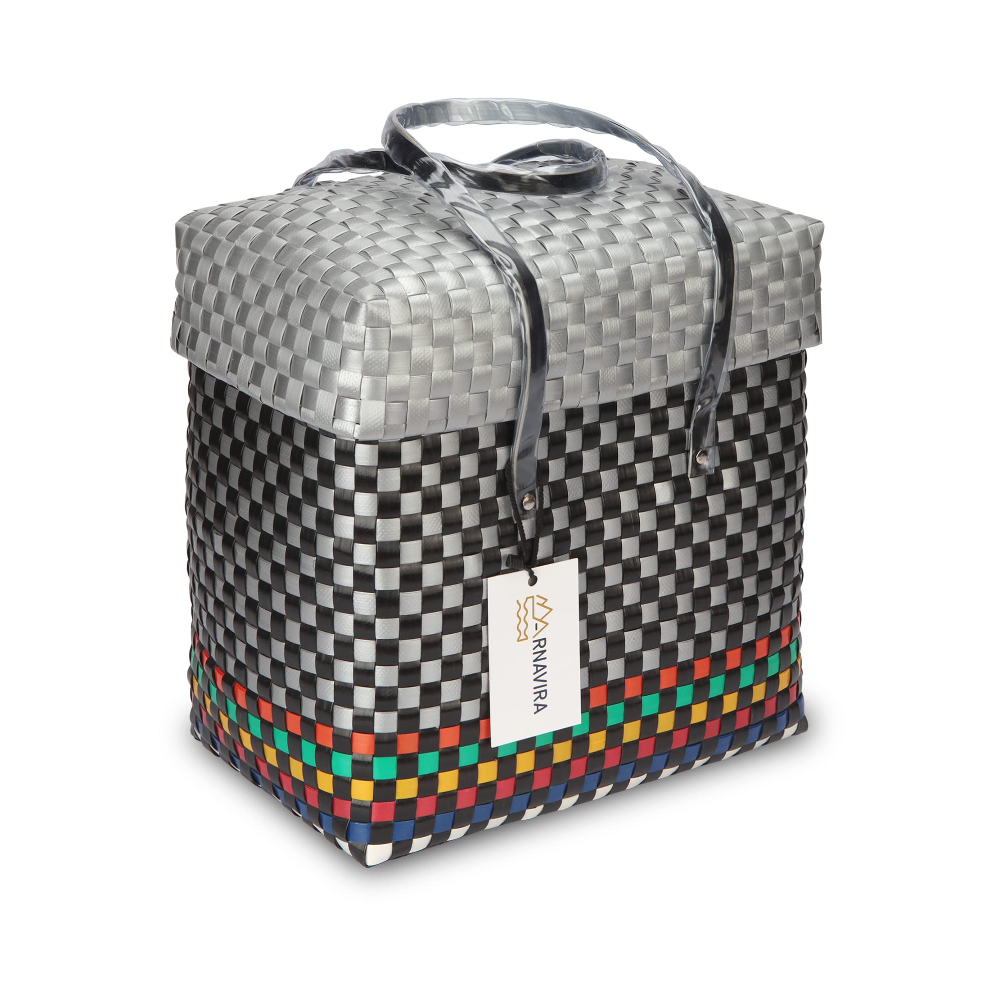 Arnavira Handmade Multipurpose With Lid 7.5L Used As Lunch Lunch Bag Tiffin Bag For Office,School & Travel (25X13X22) (Black Sil