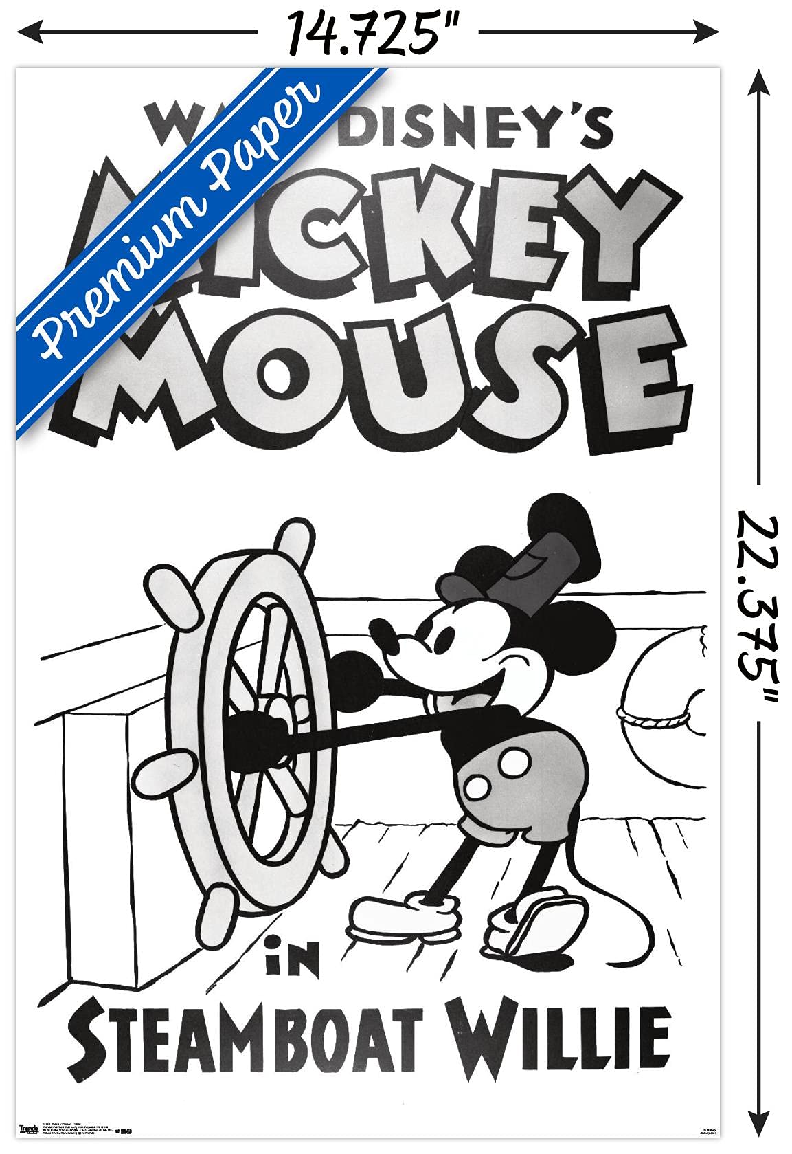 Trends International Disney Mickey Mouse - Steamboat Willie Wall Poster, 14.725'' X 22.375'', Premium Unframed Version
