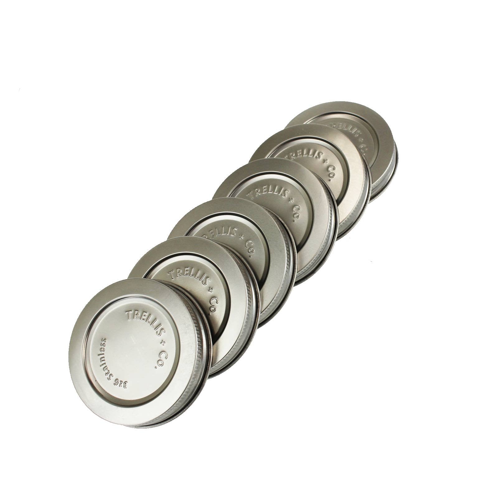 Trellis + Co. 316 Stainless Steel Wide Mouth Mason Jar Lids - 6 Pack - For Storage  Dry Goods  Pickling  Gifts - Durable & Rustproof - Mason Jar Tops