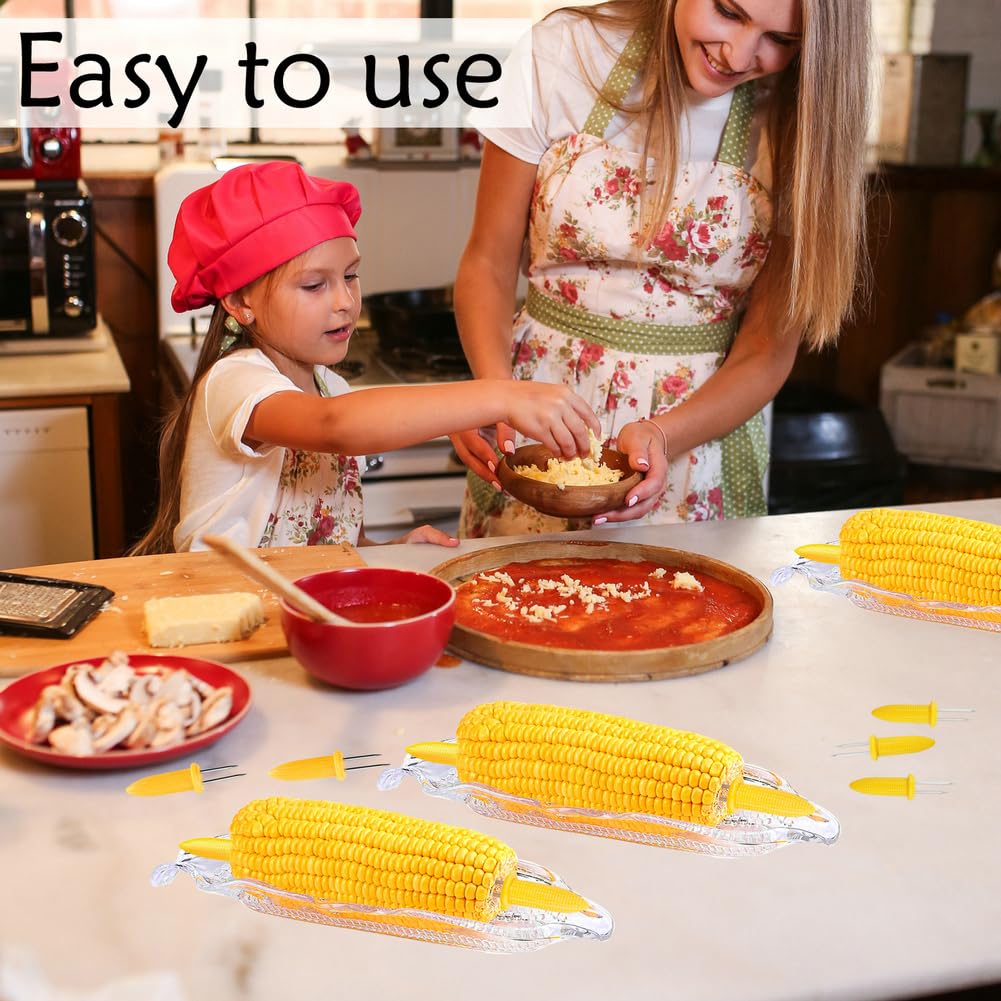 16 Pack Corn Cob Holders And 5 Pack Corn Dish Set, Plastic Transparent Corn On The Cob Trays, Peouwnes Stainless Steel Corn Hold