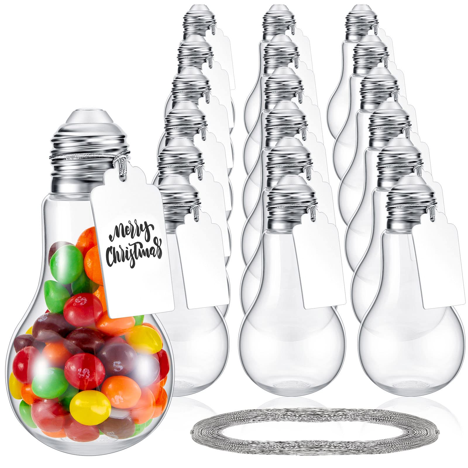 Tessco 48 Pieces 100 Ml Plastic Light Bulb Jars With Graduation Card And String, Light Bulb Candy Containers Clear Candy Jars Fi