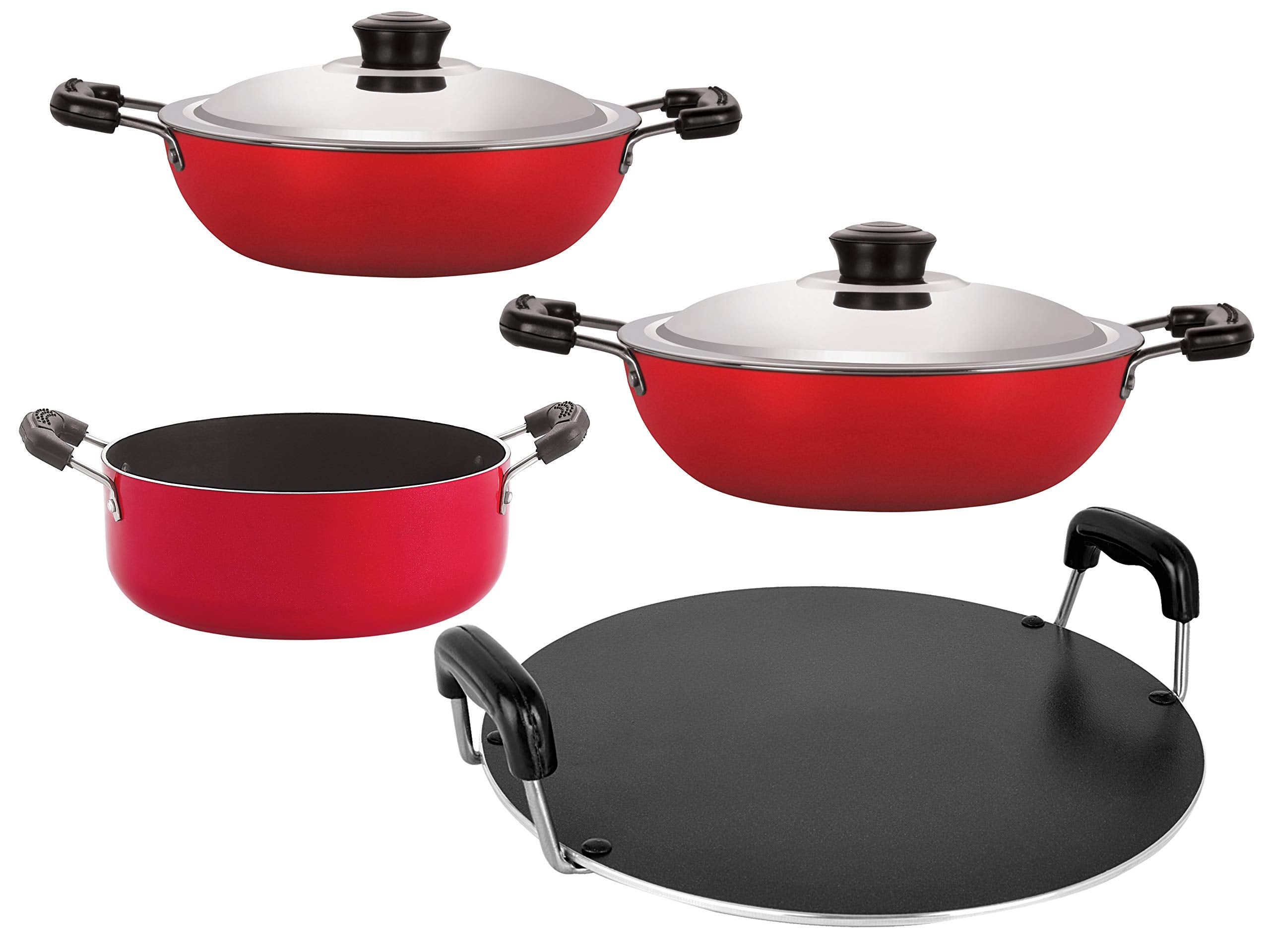 Nirlon NonStick Aluminium Bpa Free NonToxic 4 Piece Kitchen Essential Combo Gift Set Offer With Bakelite Handle
