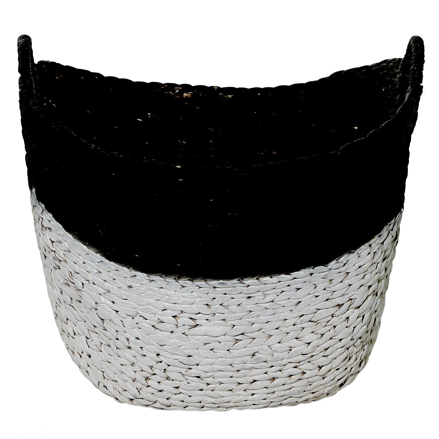 CosmoLiving by Cosmopolitan Seagrass Handmade Large Woven Storage Basket with Handles  22'' x 17'' x 19''  Black