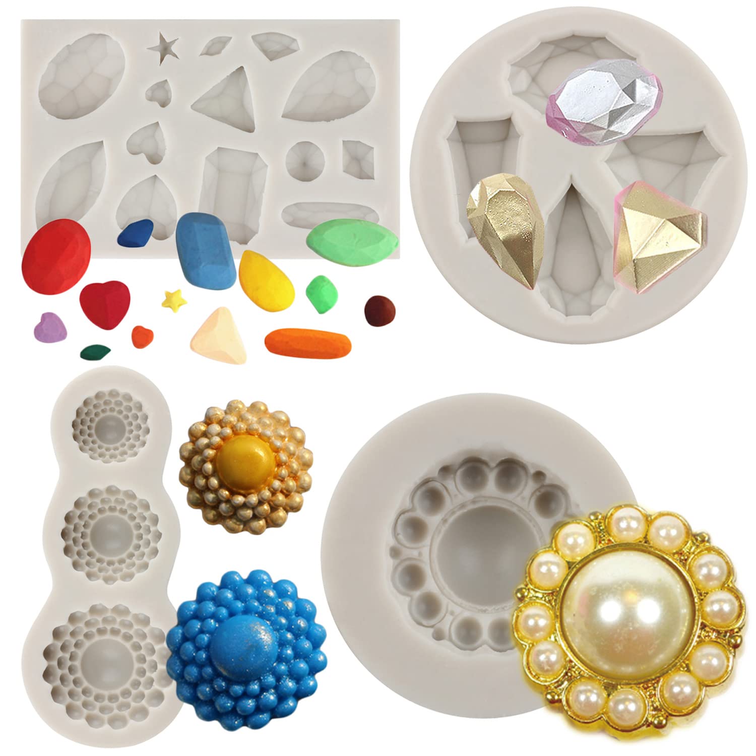 Sijiangmold Mini Gems Silicone Mold Pearl Diamond Brooch Silicone Fondant Broach Mold For Cake Decorating Candy Cupcake Topper P