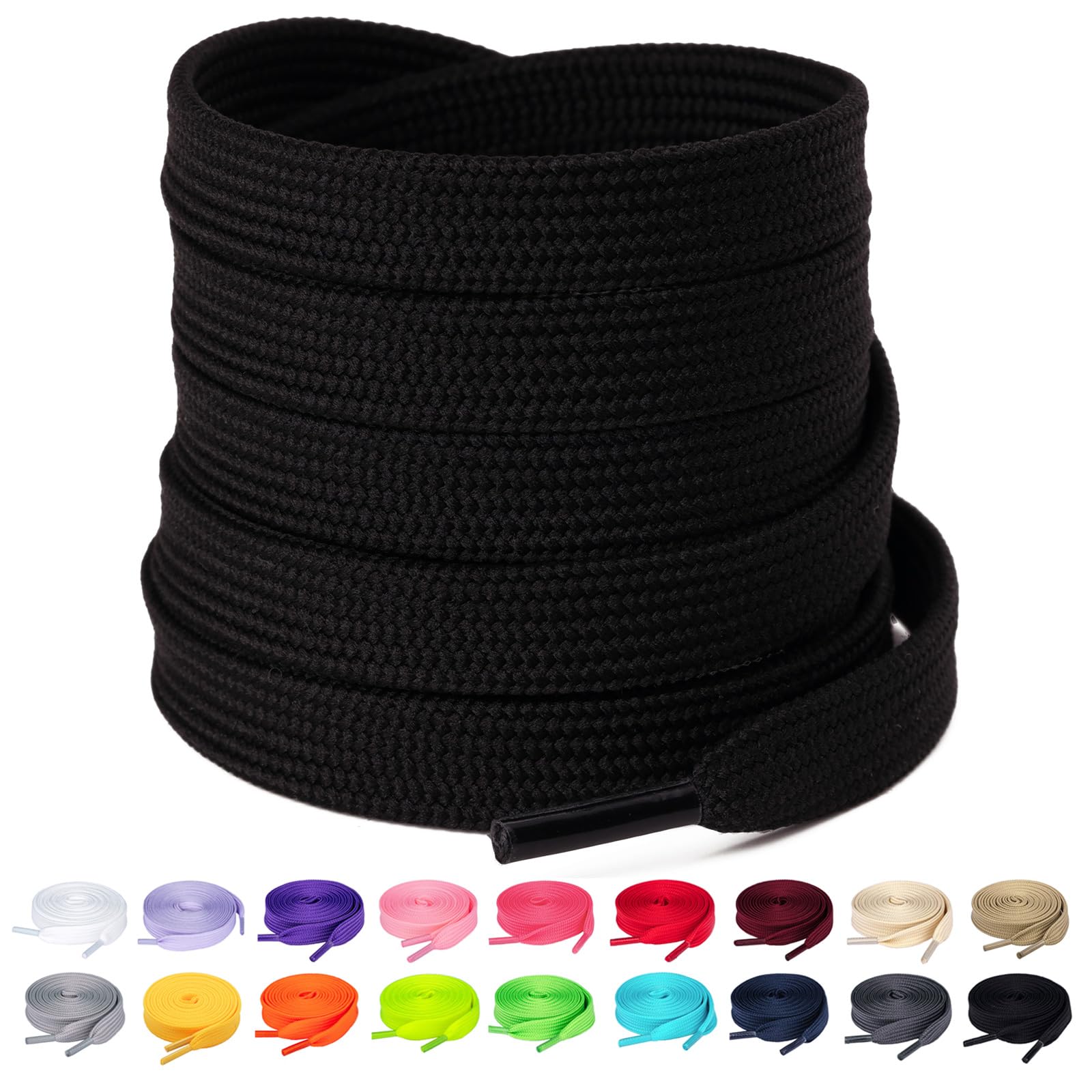 Olukssck 1 Pair Flat Shoe Laces For Sneakers, 25 Wide Athletic Shoelaces Black 28 Inch(71Cm)