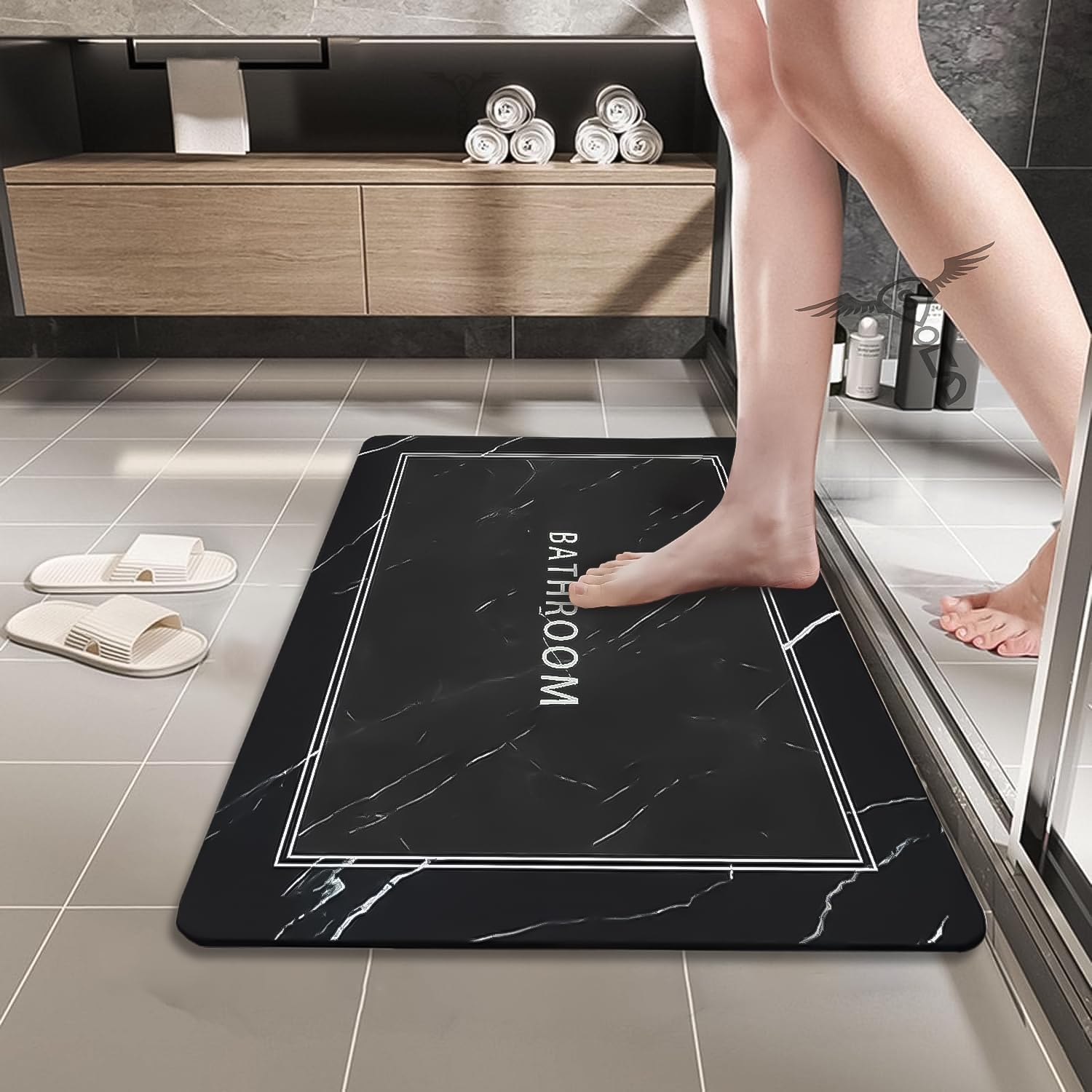Sittella 2 Pieces (3.5Mm) Anti-Skid Water Soaking Marble Print Door Mat, Water Absorbent Mat (40X60Cm) Black