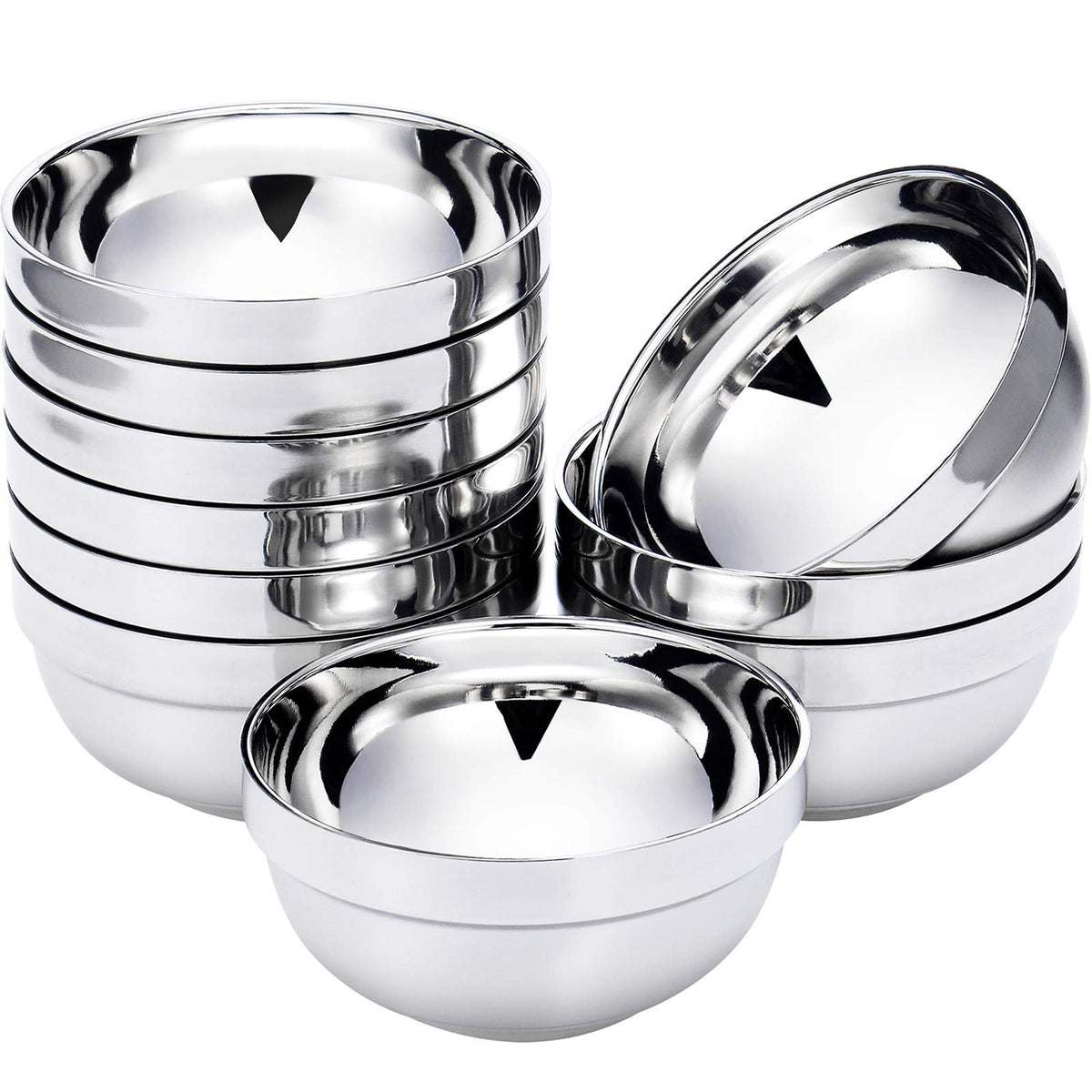 Satinior 10 Pack 21 Oz Stainless Steel Bowls Double Walled Insulated Soup Bowls Multipurpose Rice Ice Cream (18 Oz)
