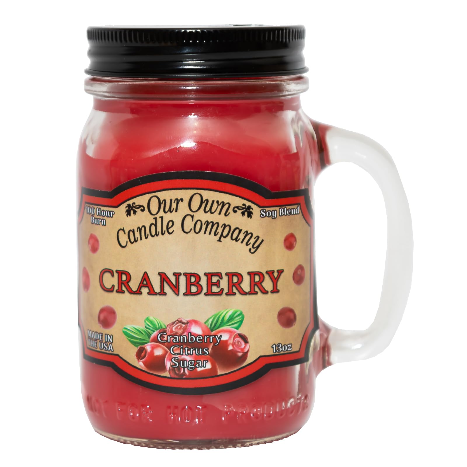Our Own Candle Company, Cranberry Scented Mason Jar Candle, 100 Hour Burn Time, 13 Ounces
