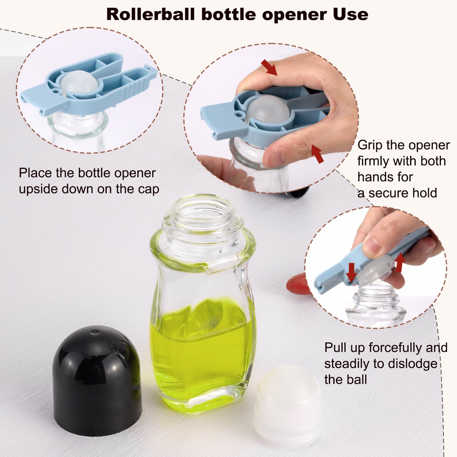 Kesell 50Ml Clear Roll On Bottles Roller Ball Deodorant Container With Black Cap And Opener 2Pcs Glass Roller Bottles For Essent